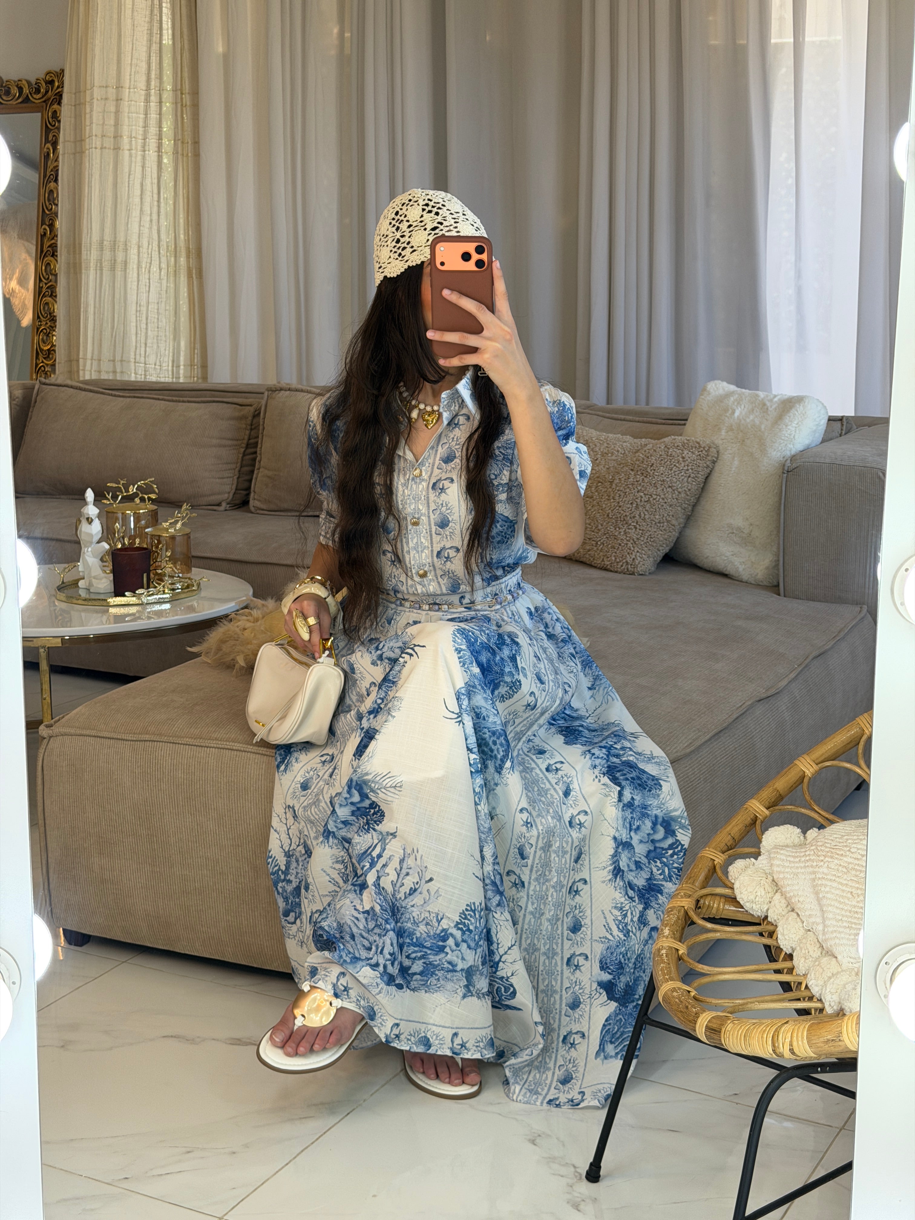Ensemble Méditerranéen jupe maxi longue et blouse