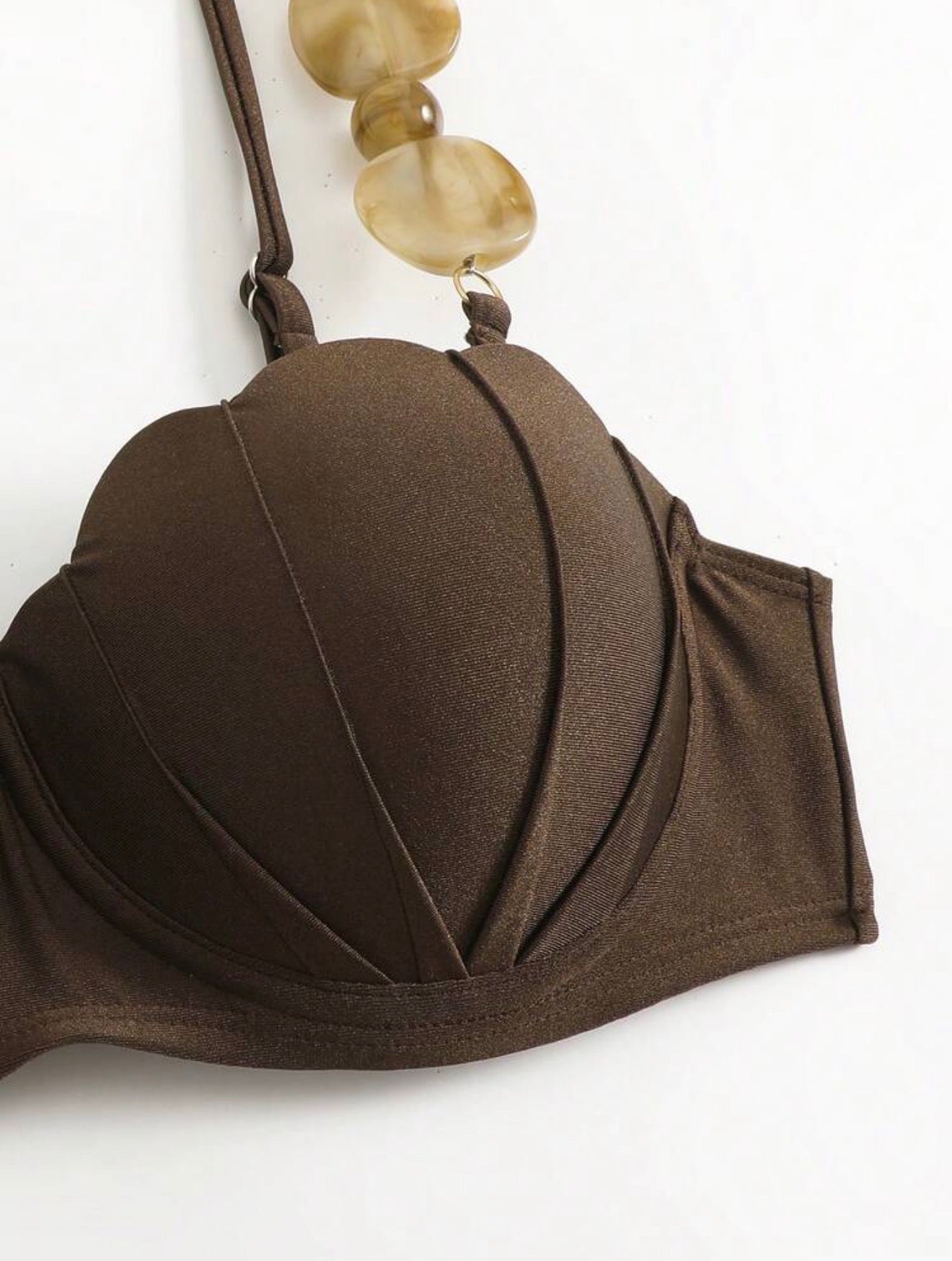 Maillot de Bain 2 Pièces Coquille avec Jupe Paréo Marron