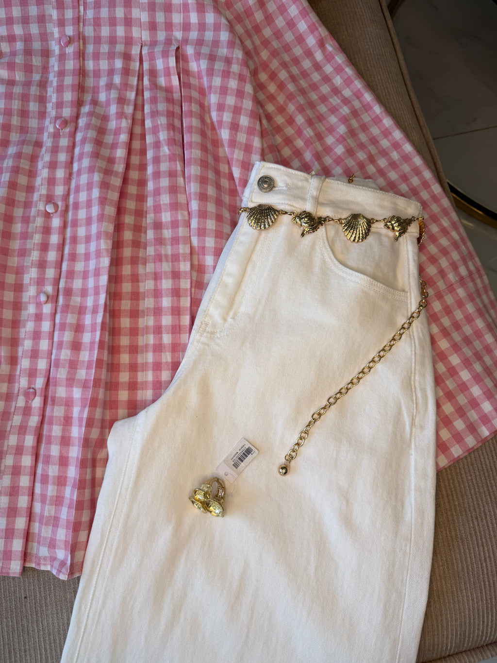 Chemise Oversize à Plis Structurés en 100% Coton Vichy