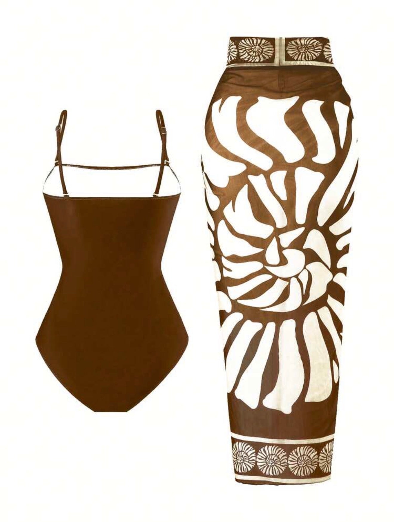 Maillot de bain une pièce avec paréo imprimé coquillages