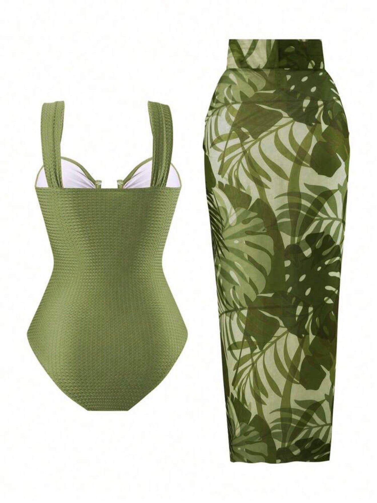 Maillot de bain avec jupe imprimée palmiers