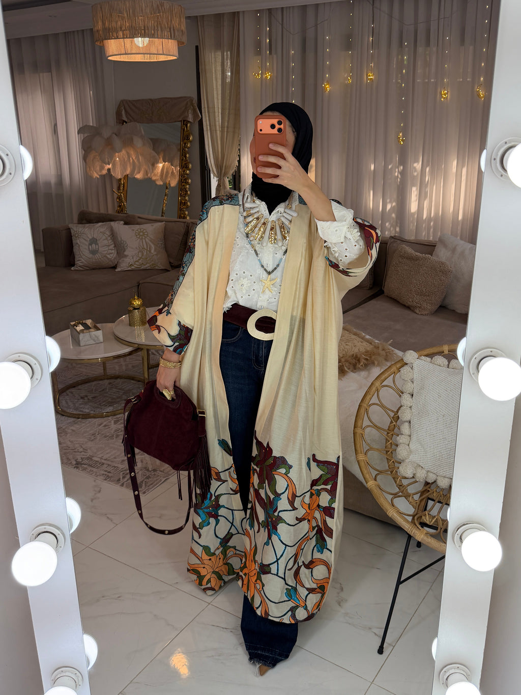 Abaya broderie écrue