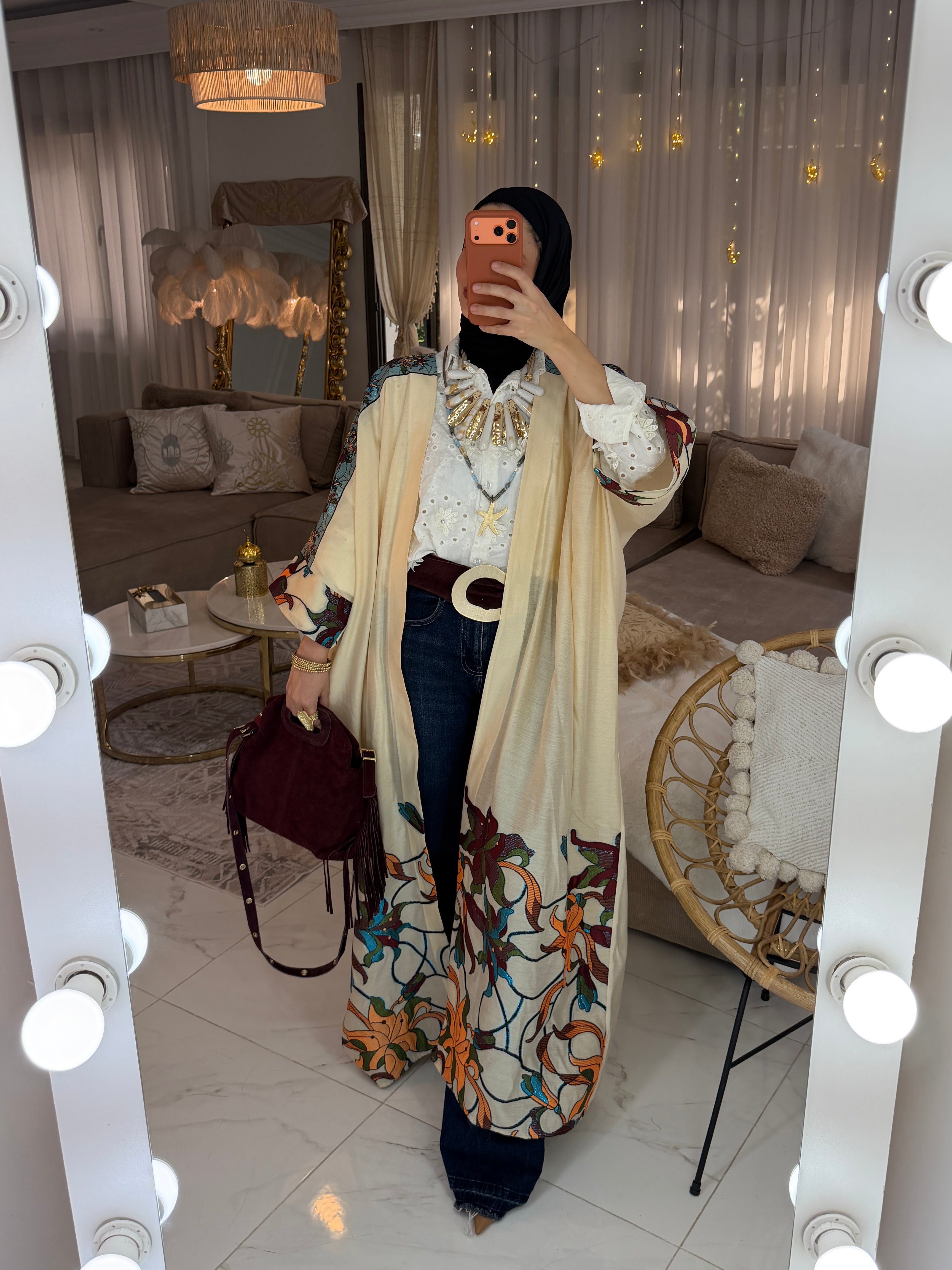 Abaya broderie écrue