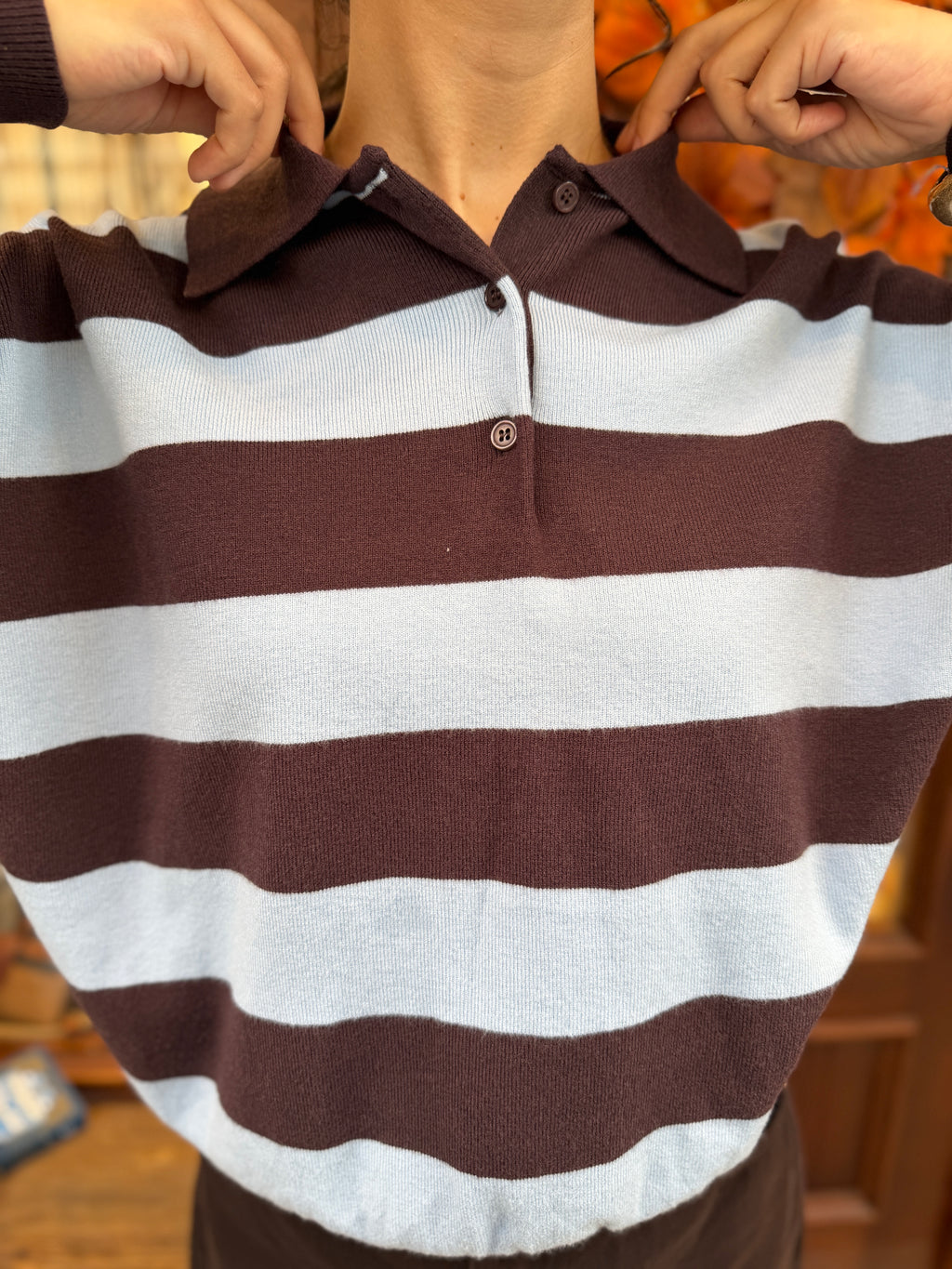 Pull polo en maille rayé