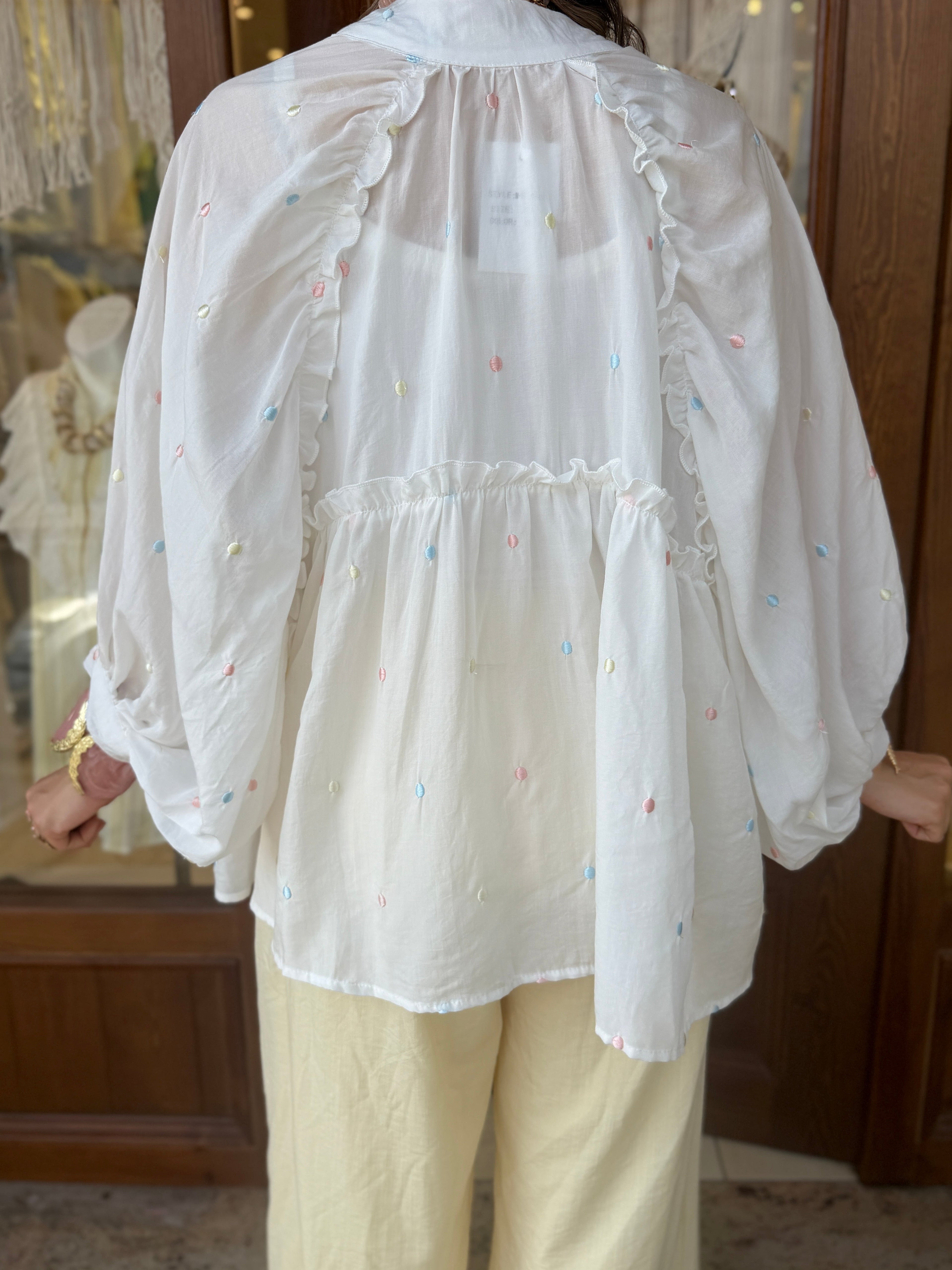 Chemise Fluide Broderie Points Multicolores
