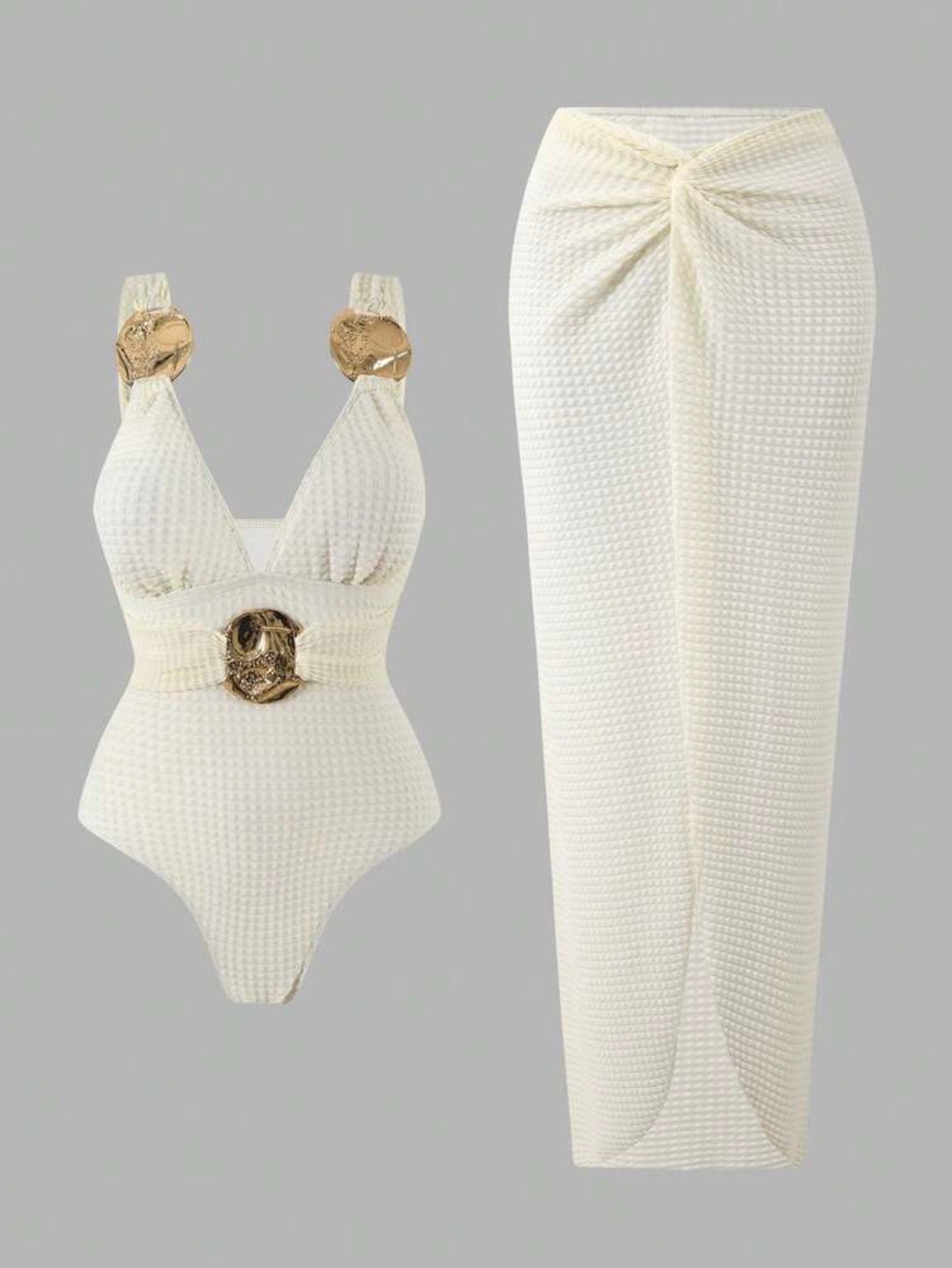 Maillot de bain une pièce gaufré avec paréo