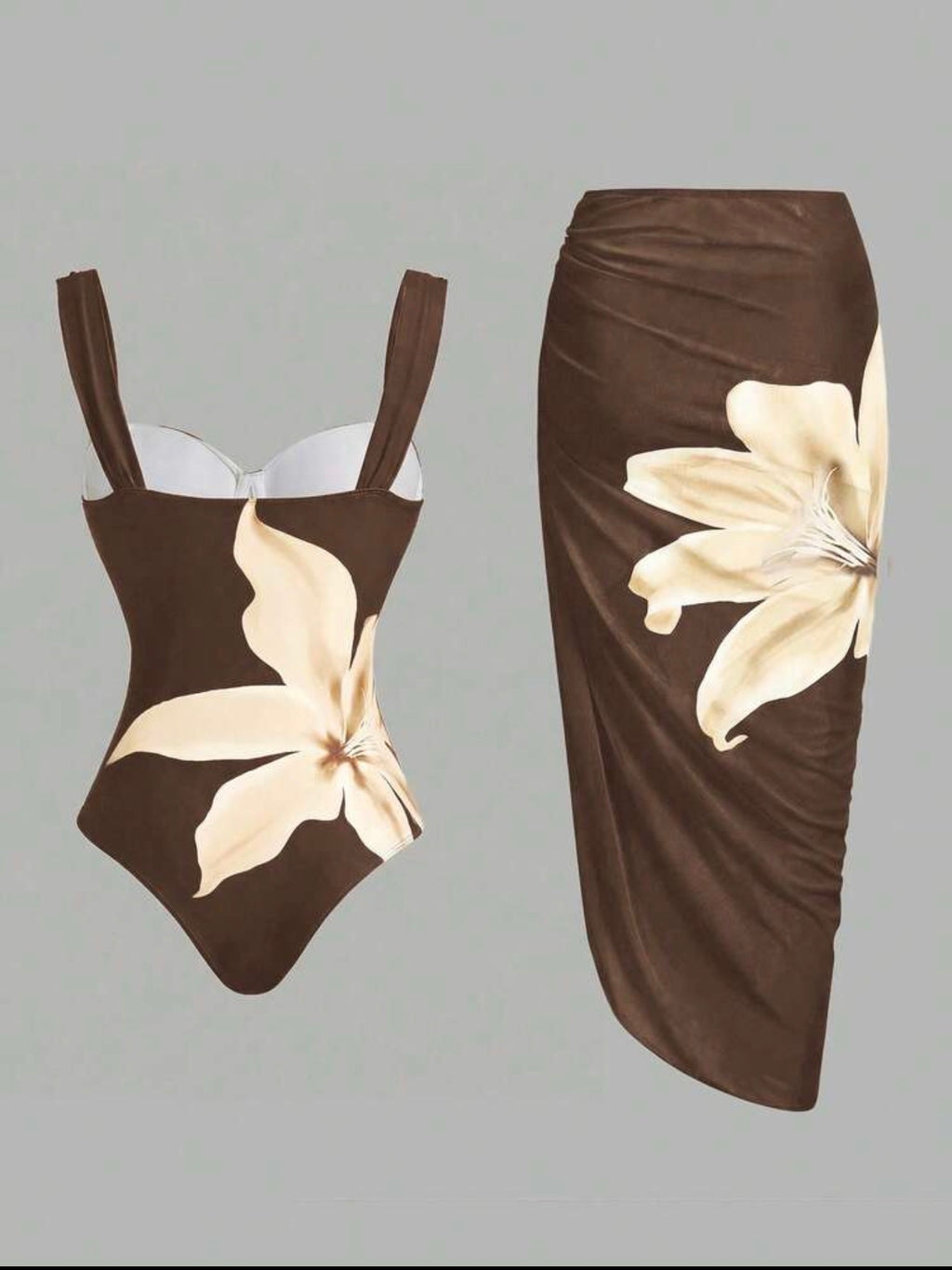 Maillot de Bain Orchidée une Pièce avec Paréo Marron