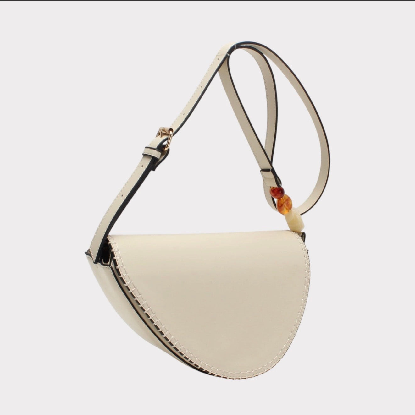 Sac bandoulière demi-lune détail perles