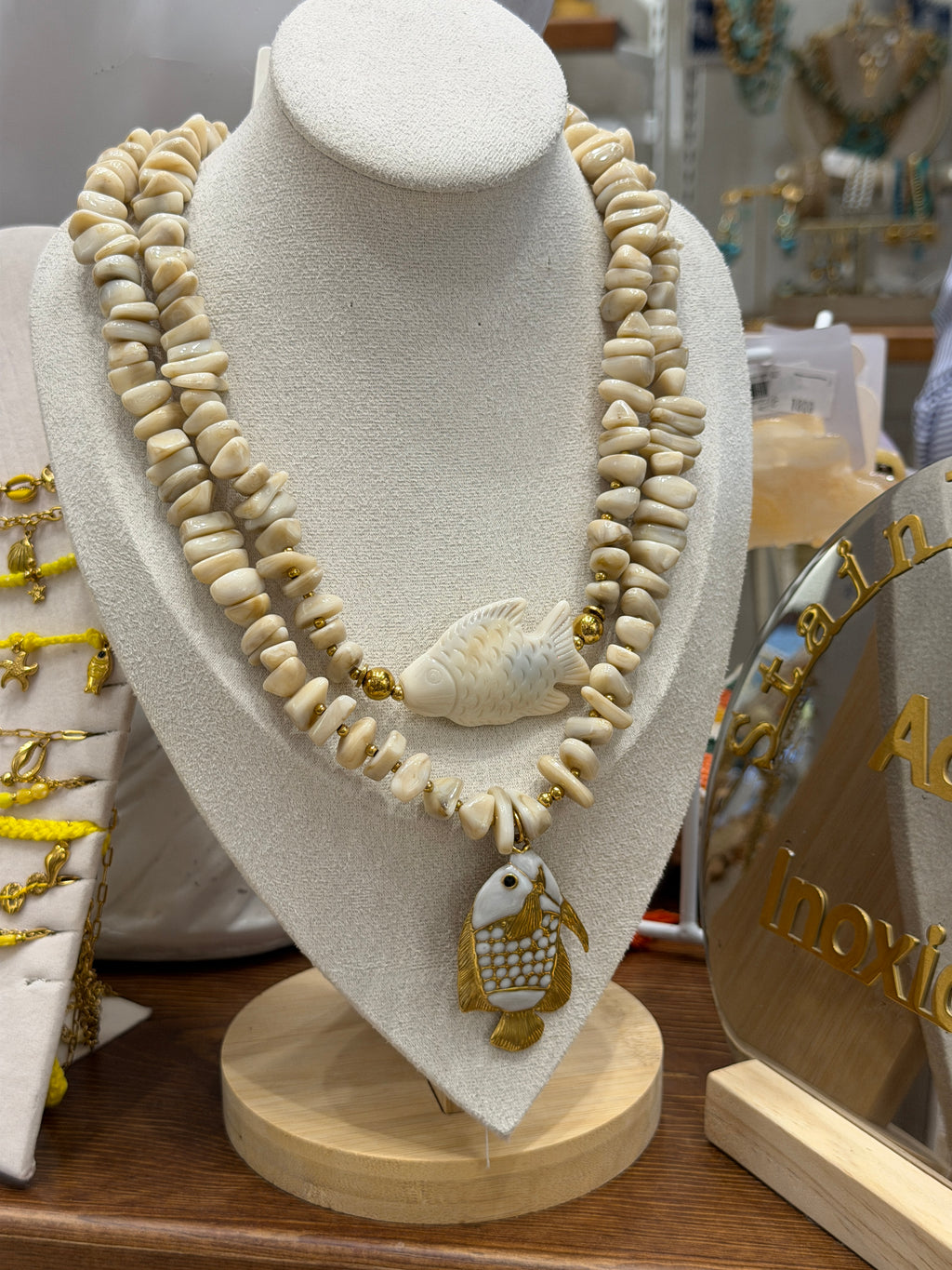 Collier doublé Poisson Nacré et Perles Naturelles