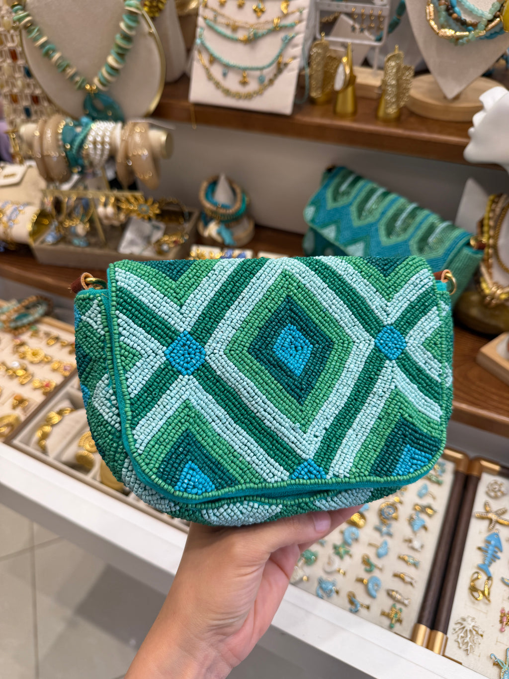 Sac à Main Handmade Perlé Vert Émeraude