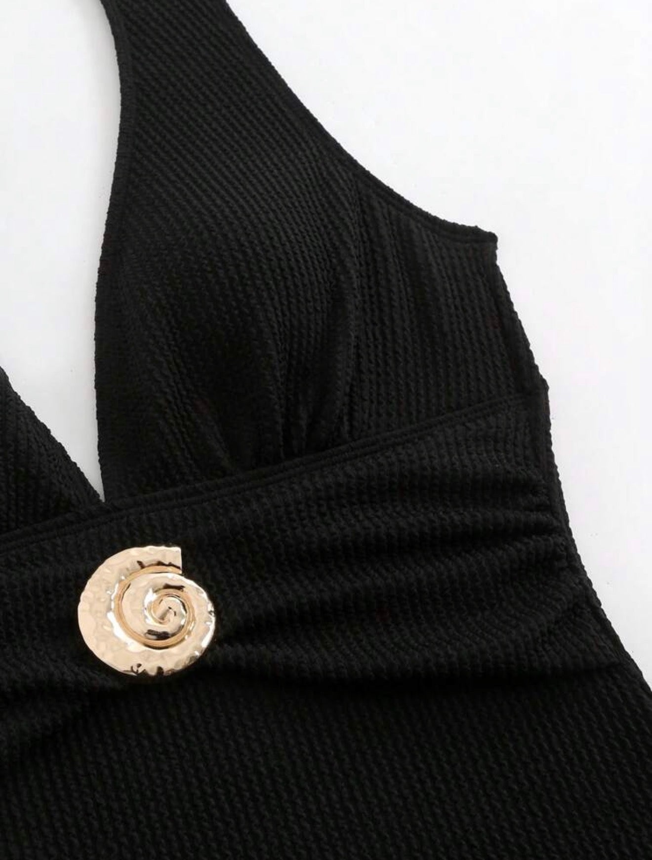 Maillot de Bain 1 Pièce Texturé avec Paréo Coquillages Noir