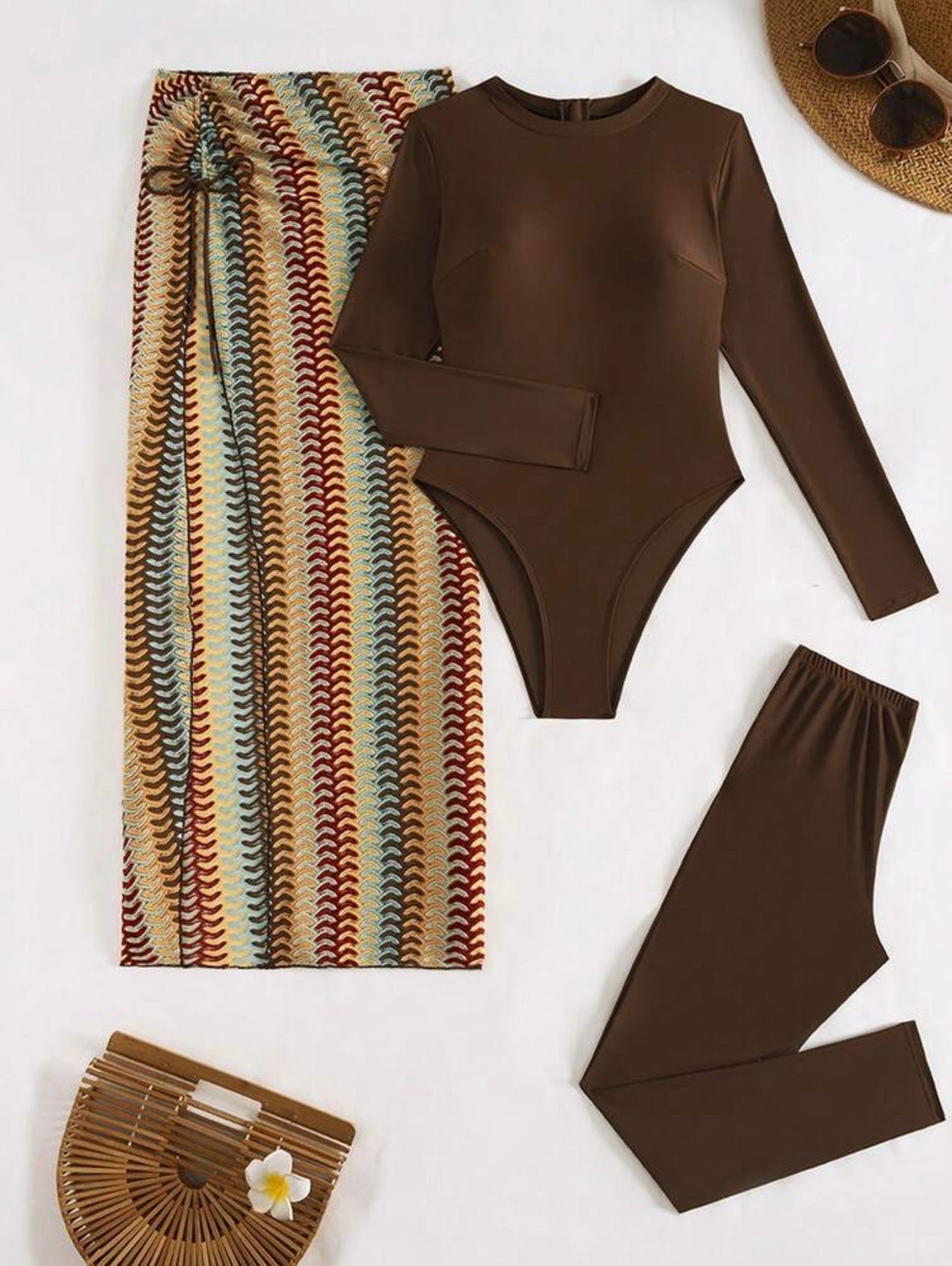Burkini Modeste 3 Pièces Tricoté Marron