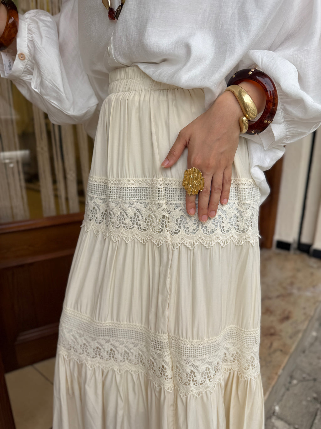 Jupe Boho en 100% coton de soie et crochet