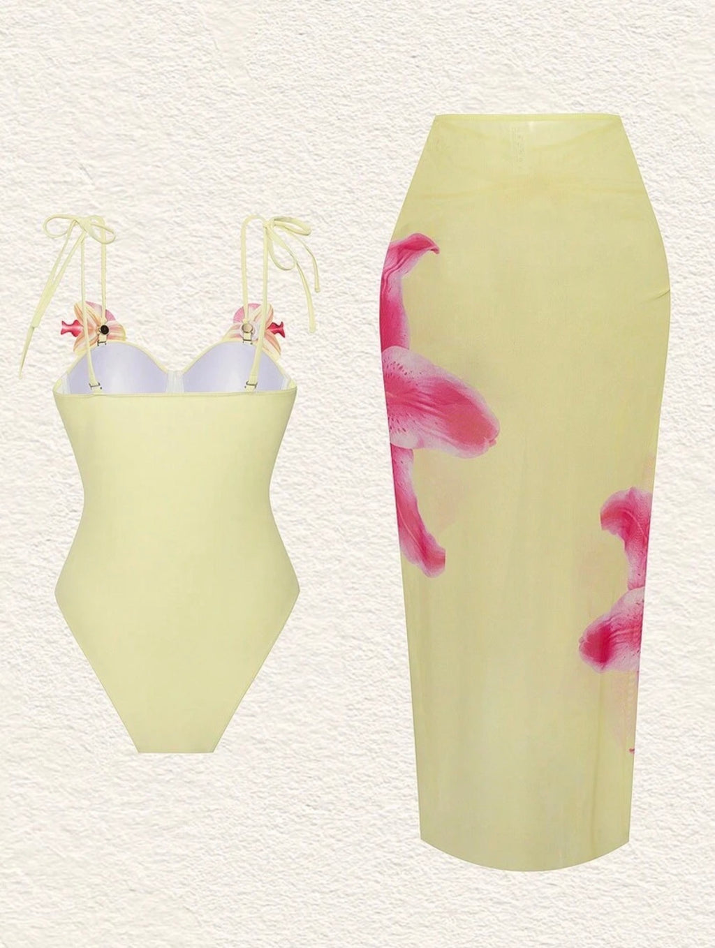 Maillot de Bain 1 Pièce avec Paréo Fleur Orchidée 3D