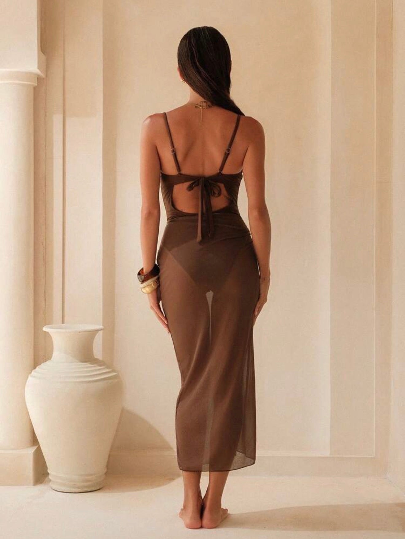 Maillot de Bain 1 Pièce avec Paréo Marron
