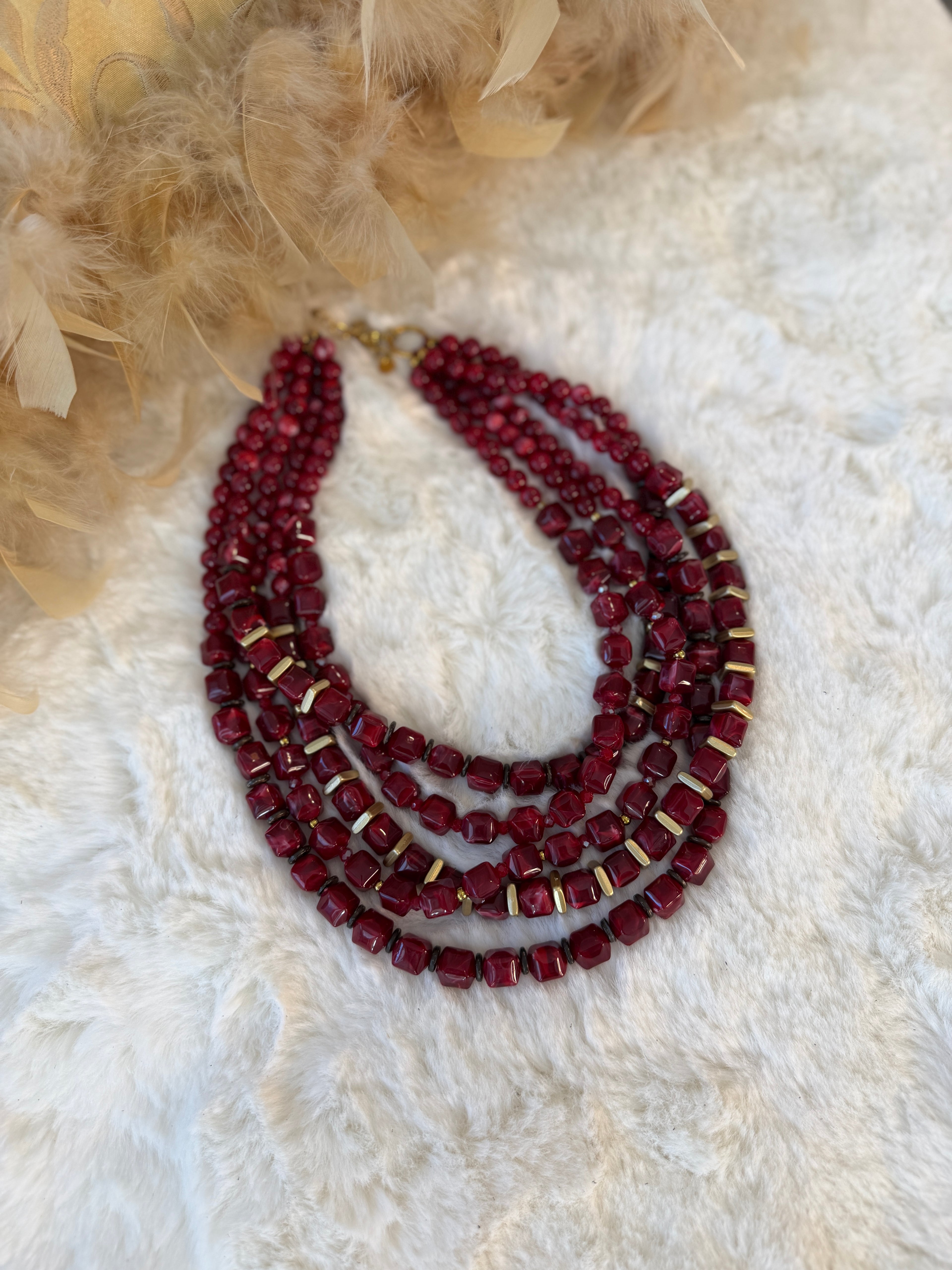 Collier corail et acier inoxydable