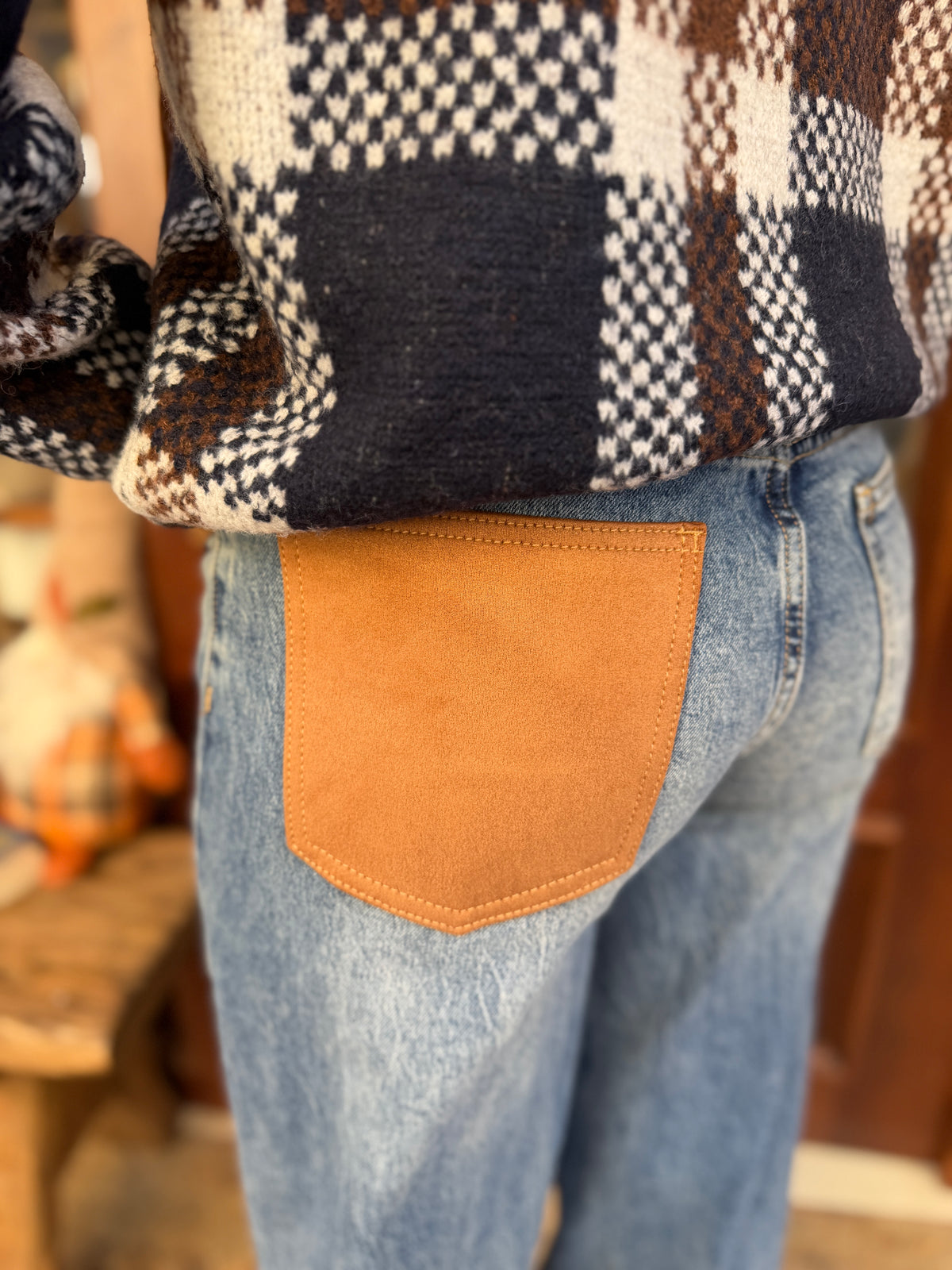 Jeans straight mid raise detail daim