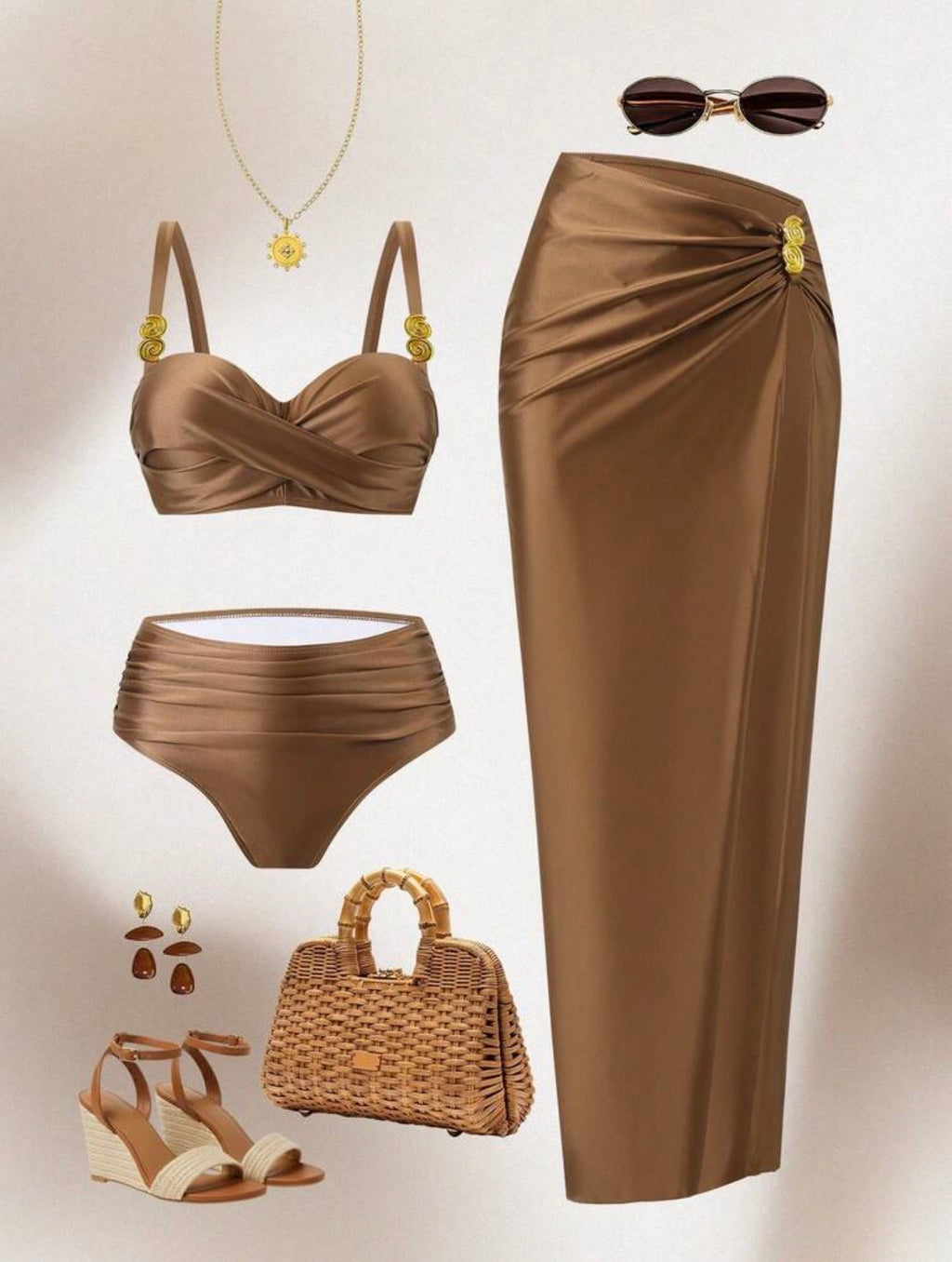 Maillot de Bain 2 Pièce avec Paréo Broche Coquillage
