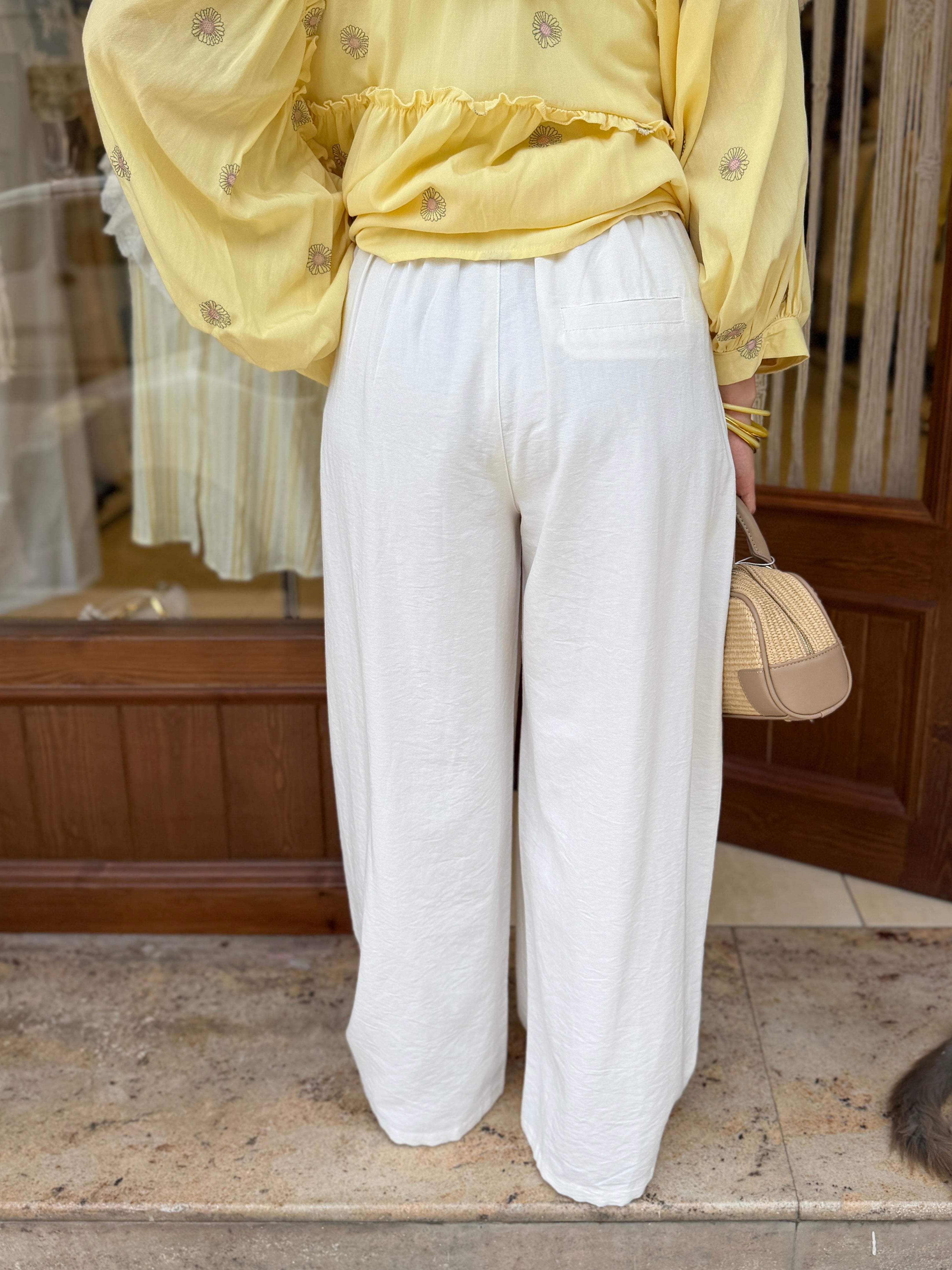 Pantalon Fluide avec Ceinture en Coton et Viscose