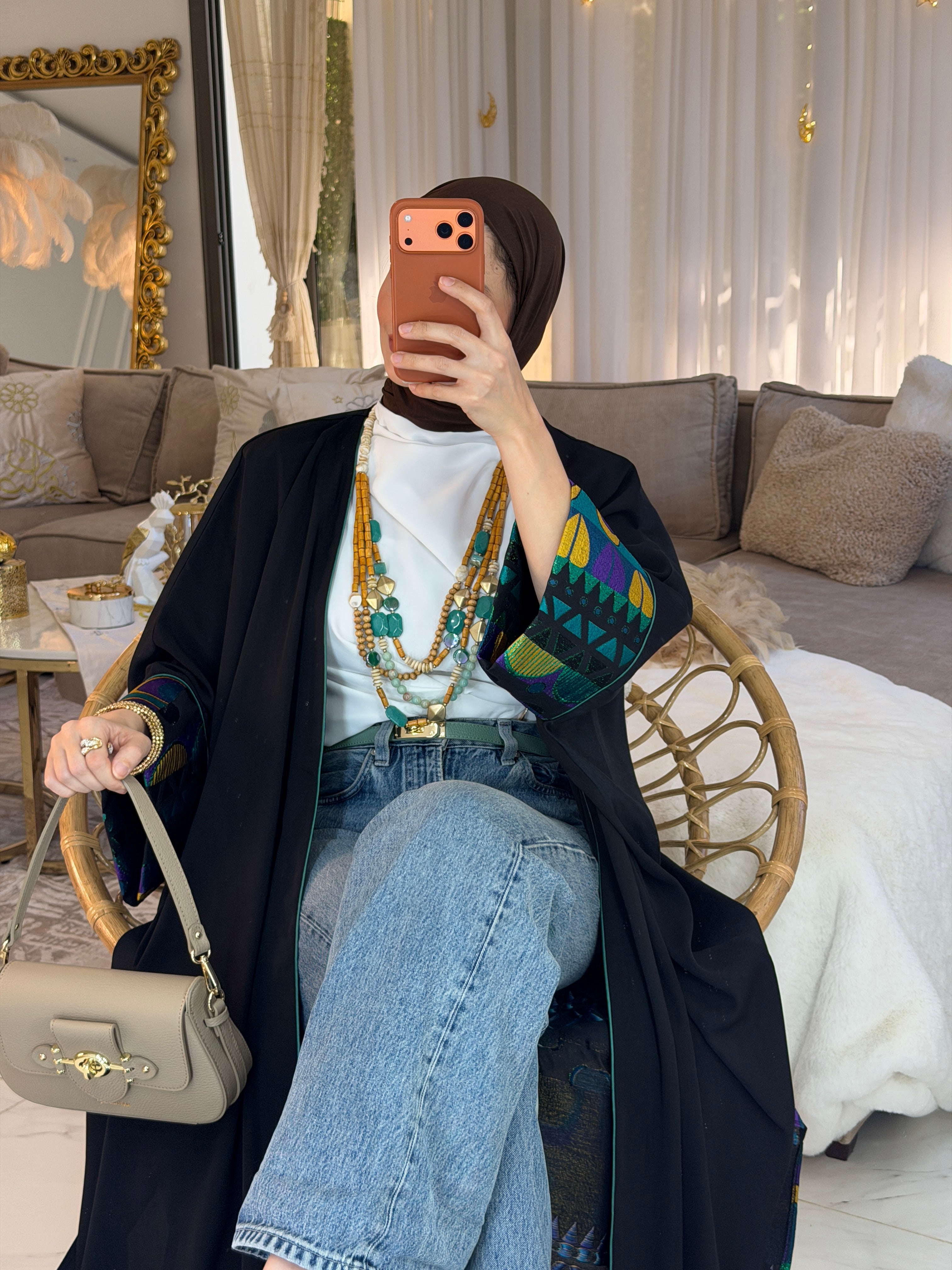 Abaya jacquard géométrique