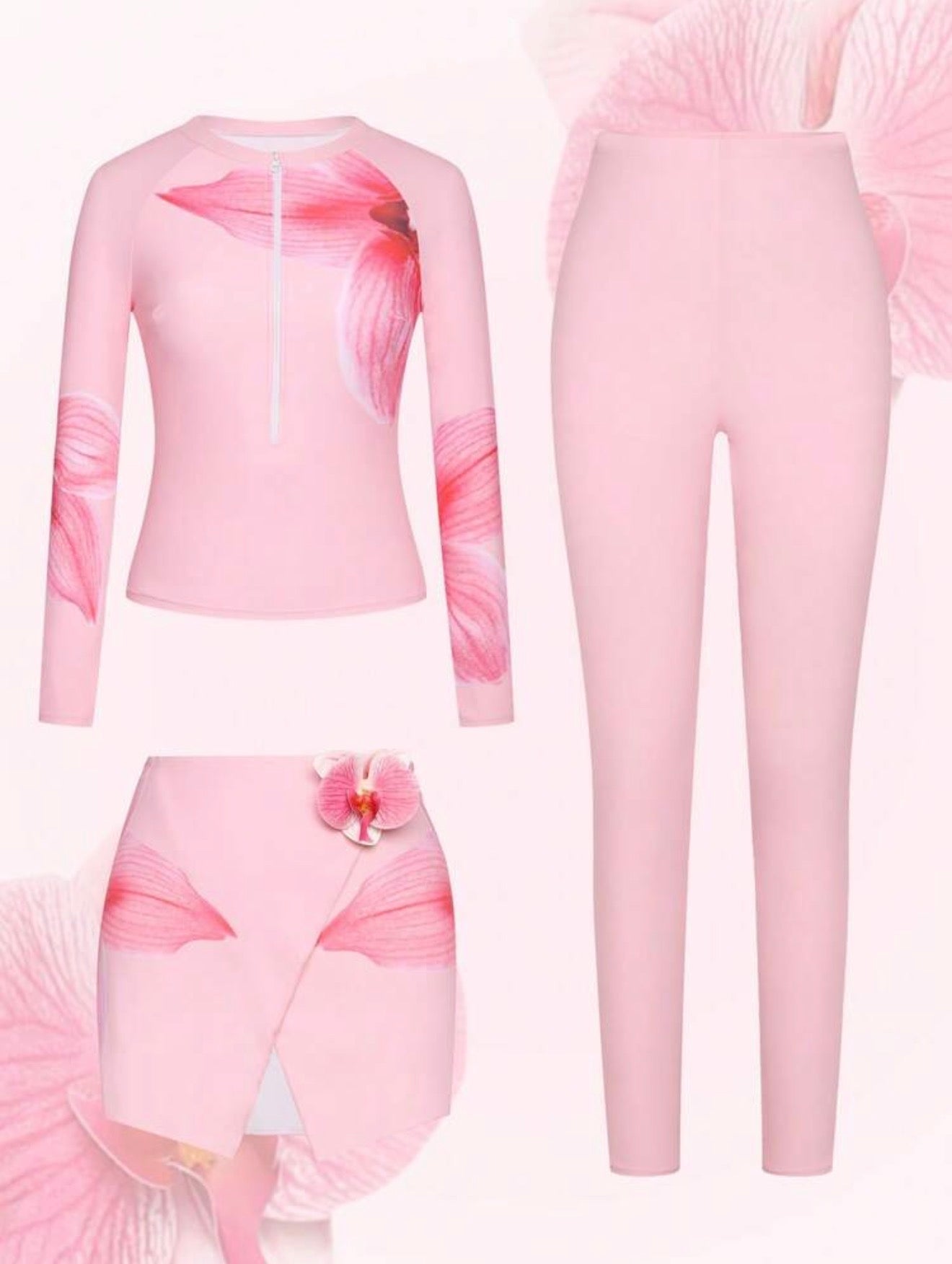 Burkini Modeste 3 Pièces Imprimé Orchidée