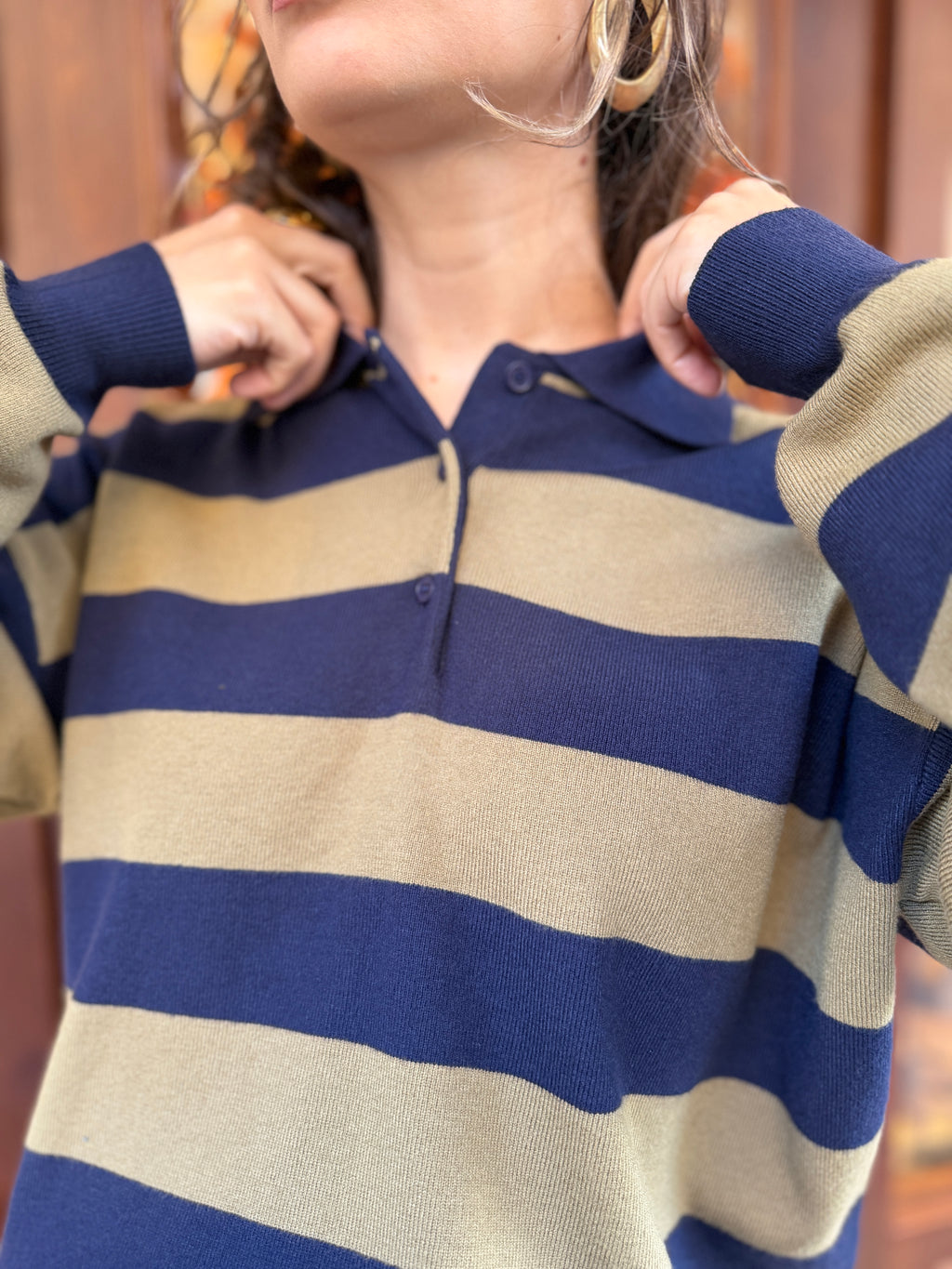 Pull polo en maille douce rayé