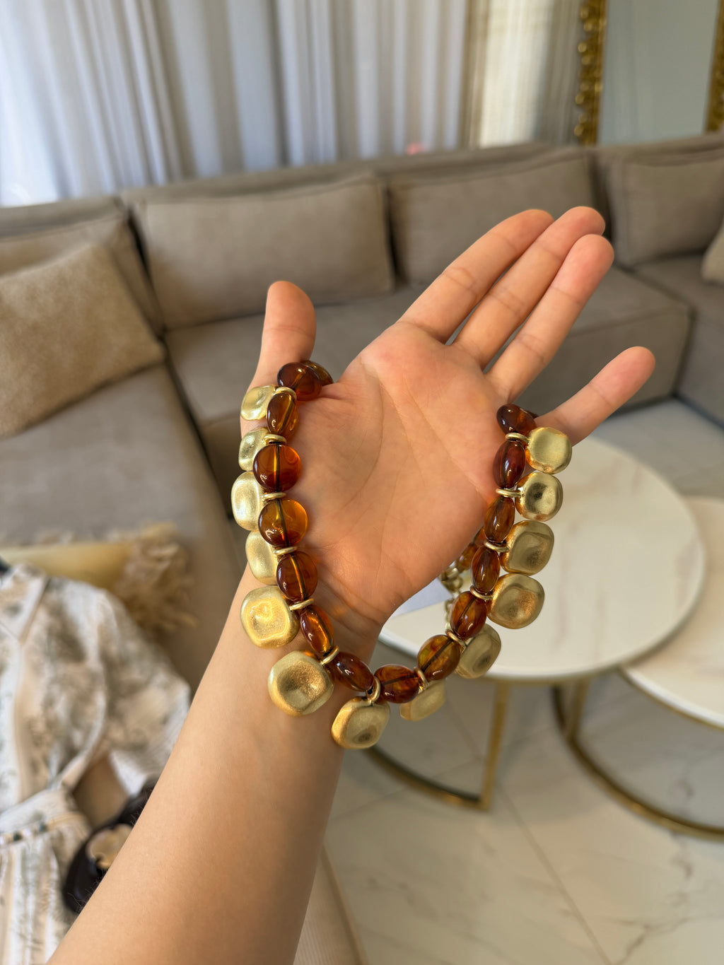 Collier statement ambré et doré
