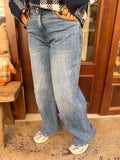 Jeans straight mid raise detail daim
