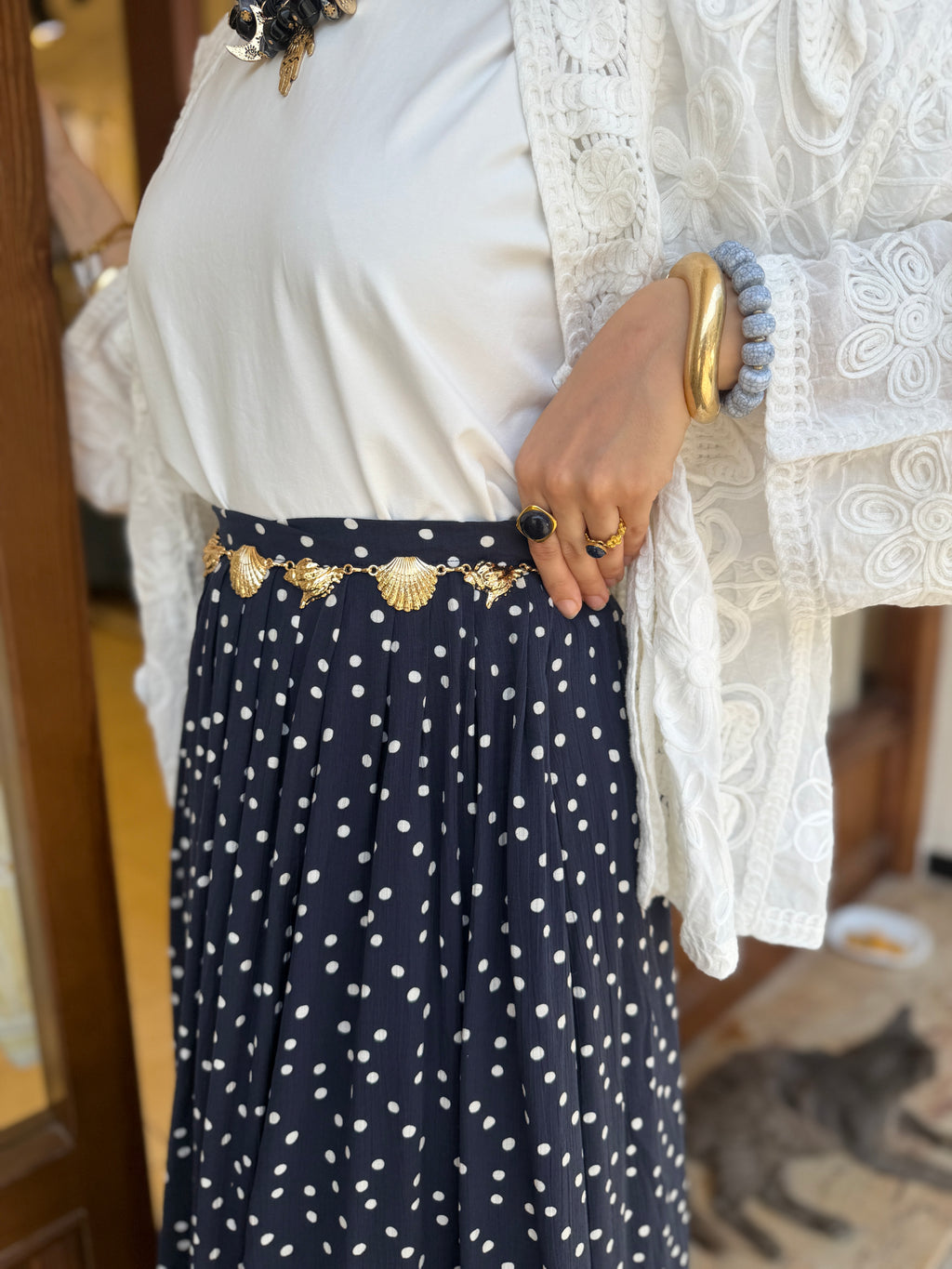 Jupe à Petit Pois Maxi Longue