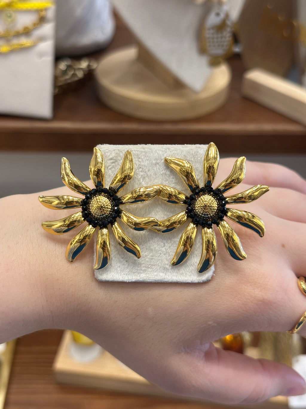Boucles d’oreilles Soleil Perles Noires