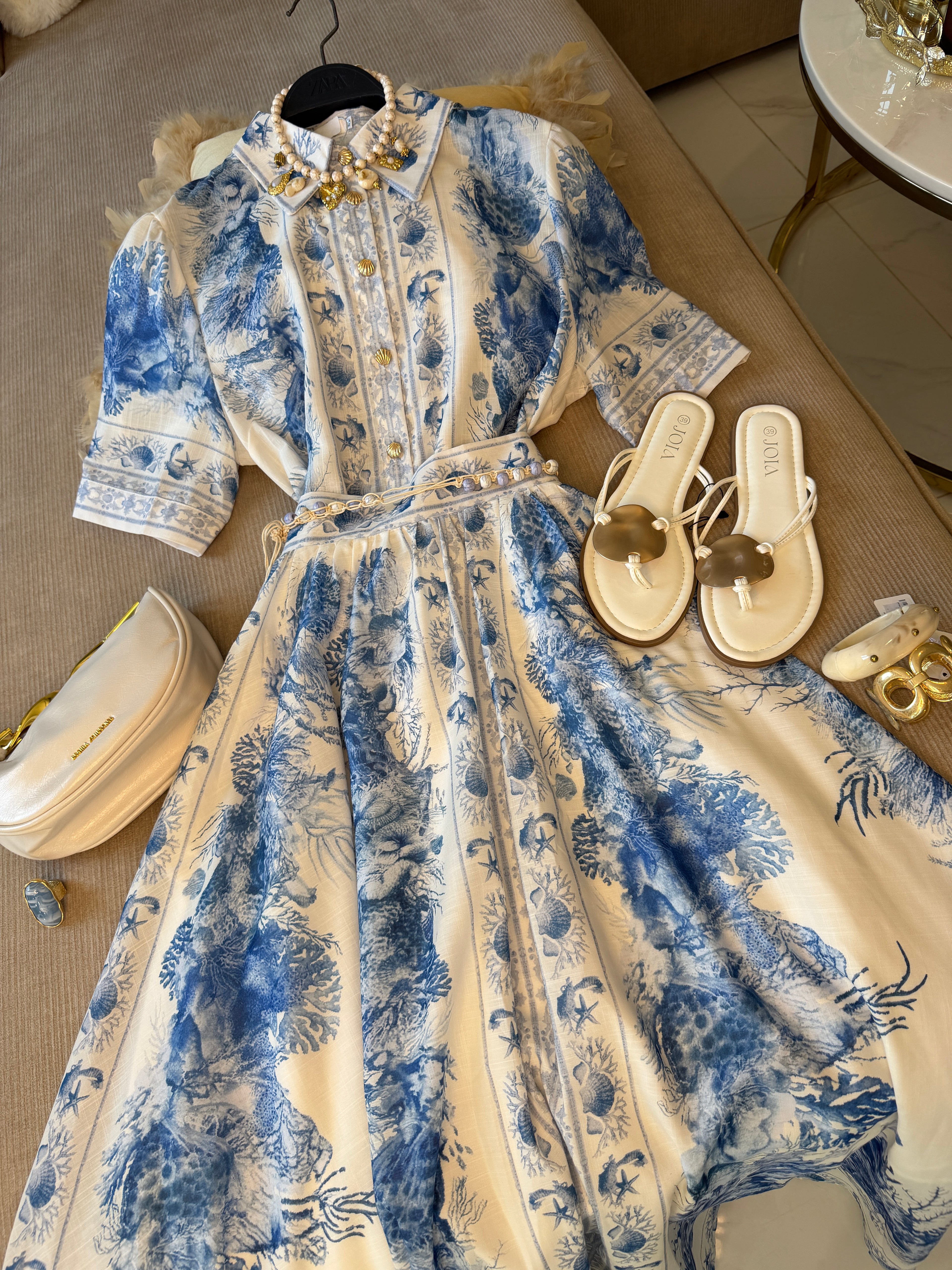 Ensemble Méditerranéen jupe maxi longue et blouse