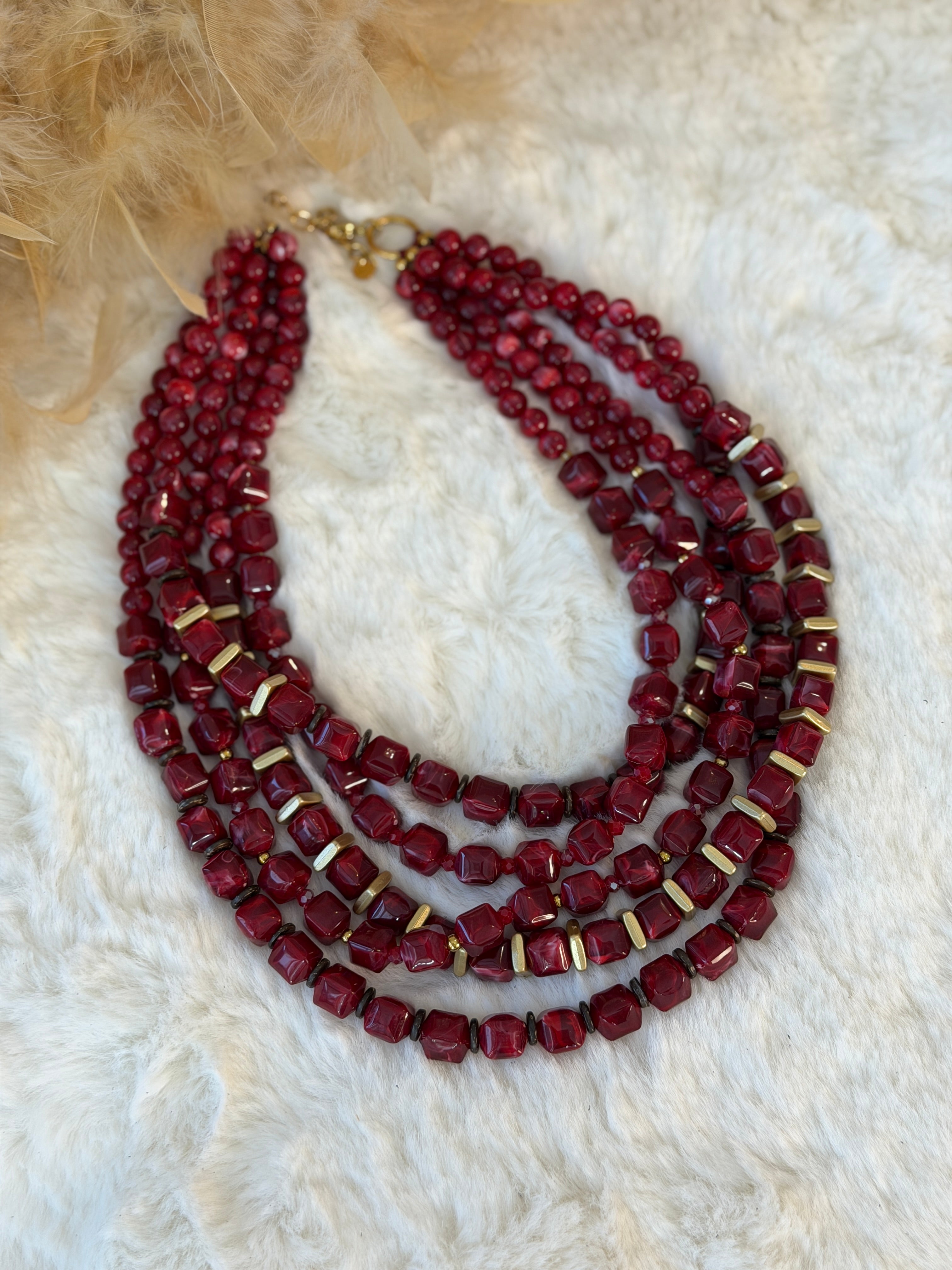 Collier corail et acier inoxydable