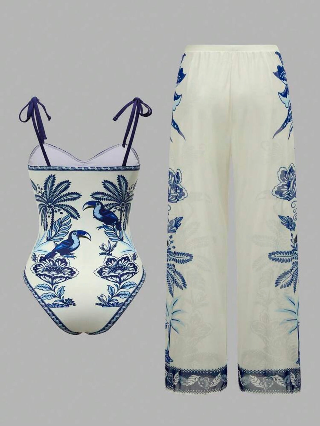 Maillot de bain une pièce avec pantalon imprimé palmiers