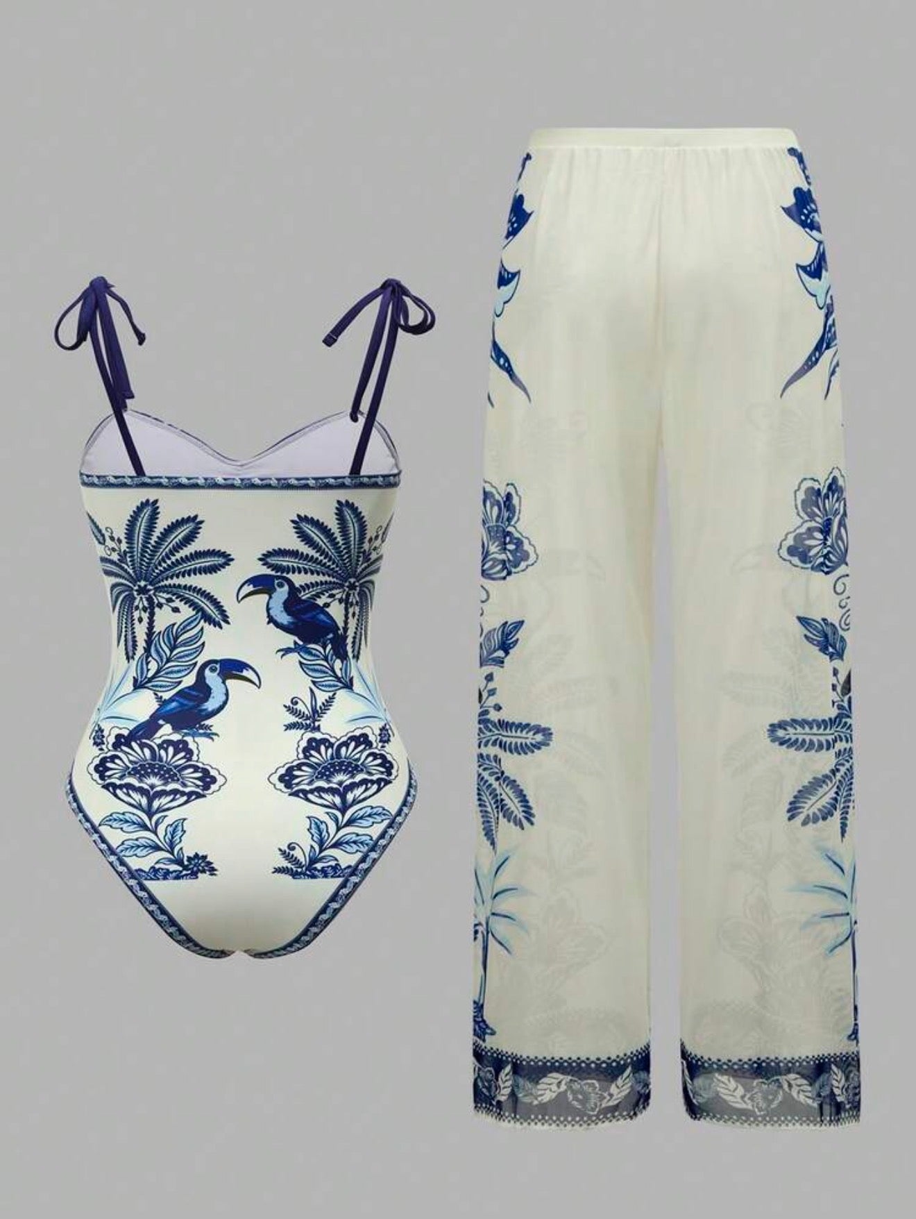 Maillot de bain une pièce avec pantalon imprimé palmiers