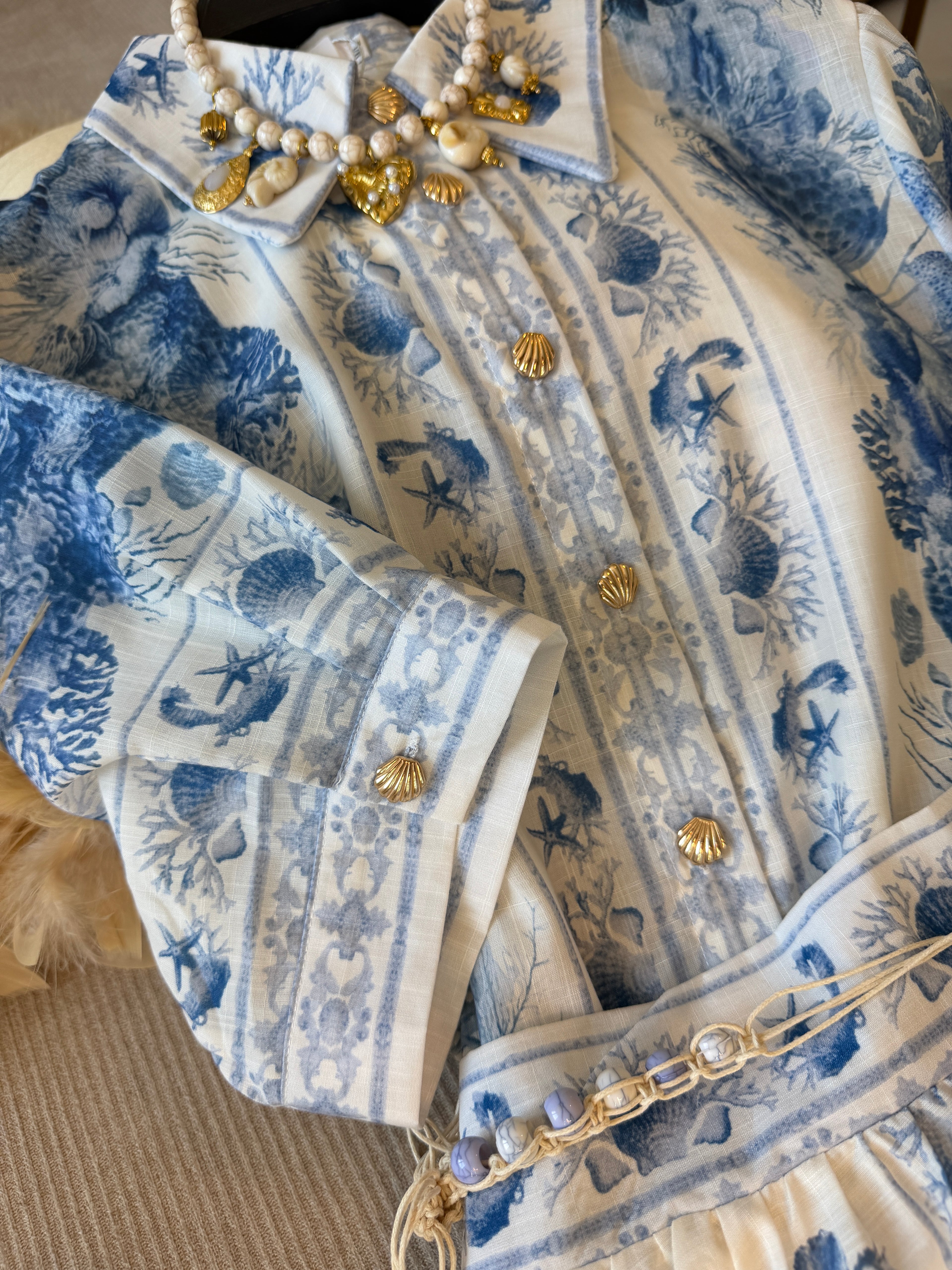 Ensemble Méditerranéen jupe maxi longue et blouse
