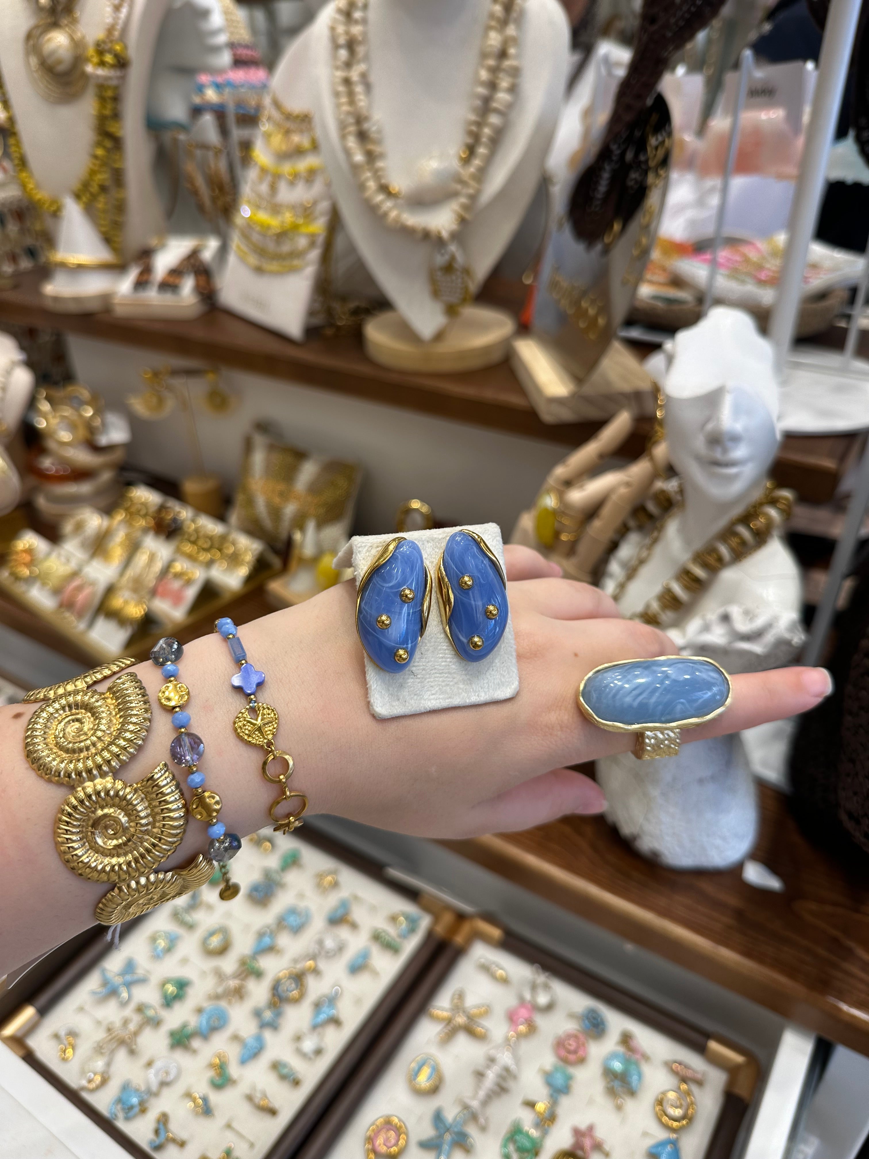 Boucles d’oreilles Ovales Résine Bleue
