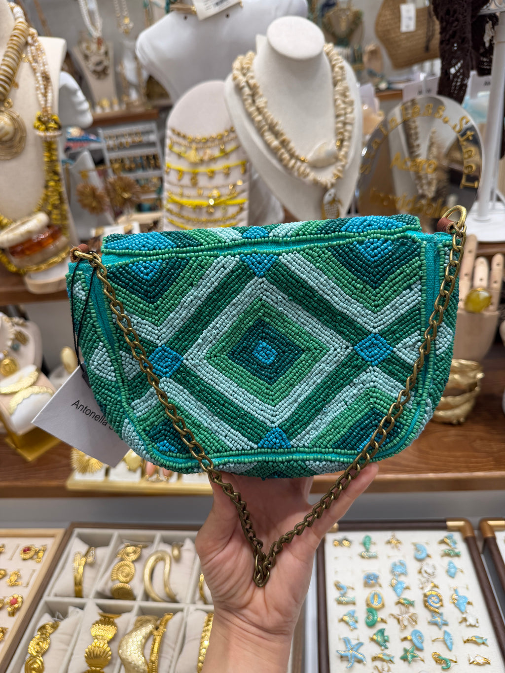 Sac à Main Handmade Perlé Vert Émeraude