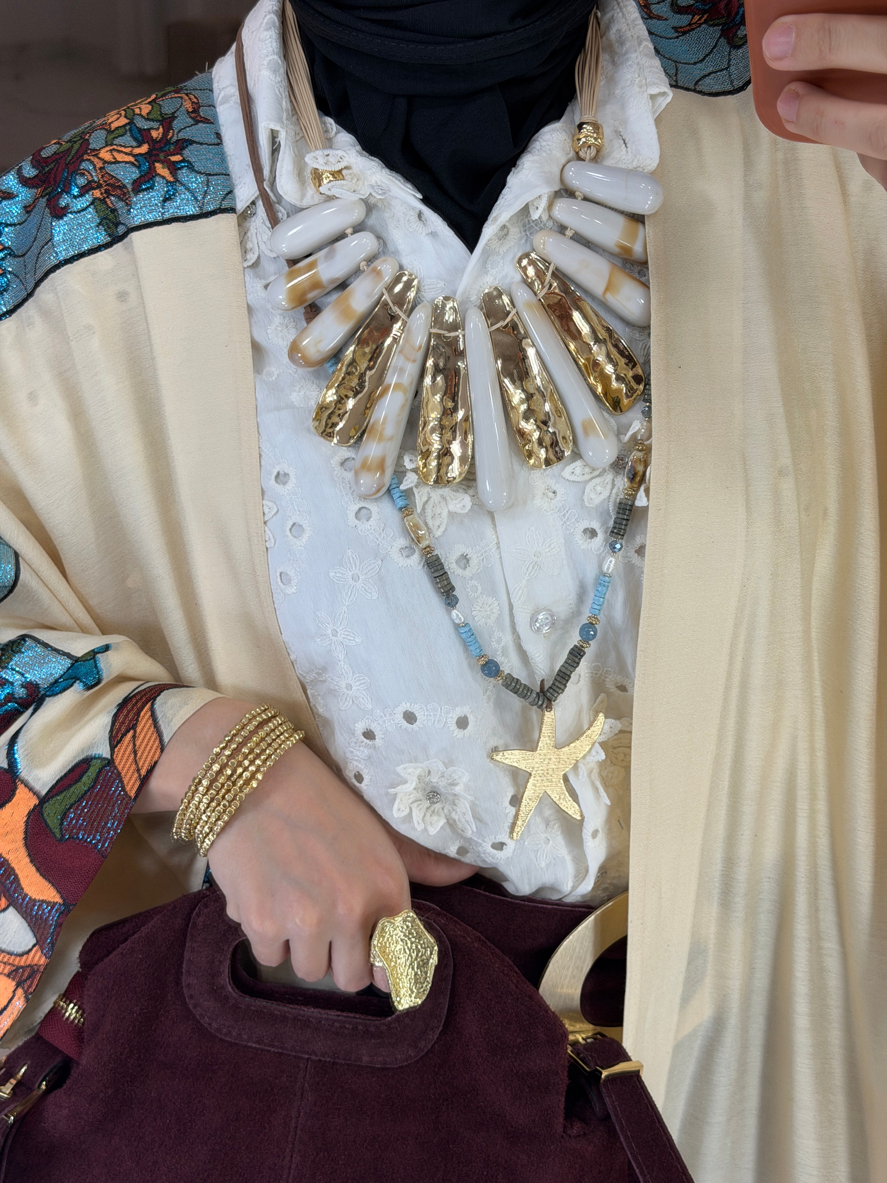 Abaya broderie écrue