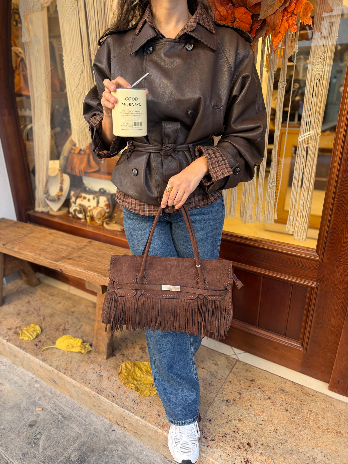 Veste trench cropped en similicuir