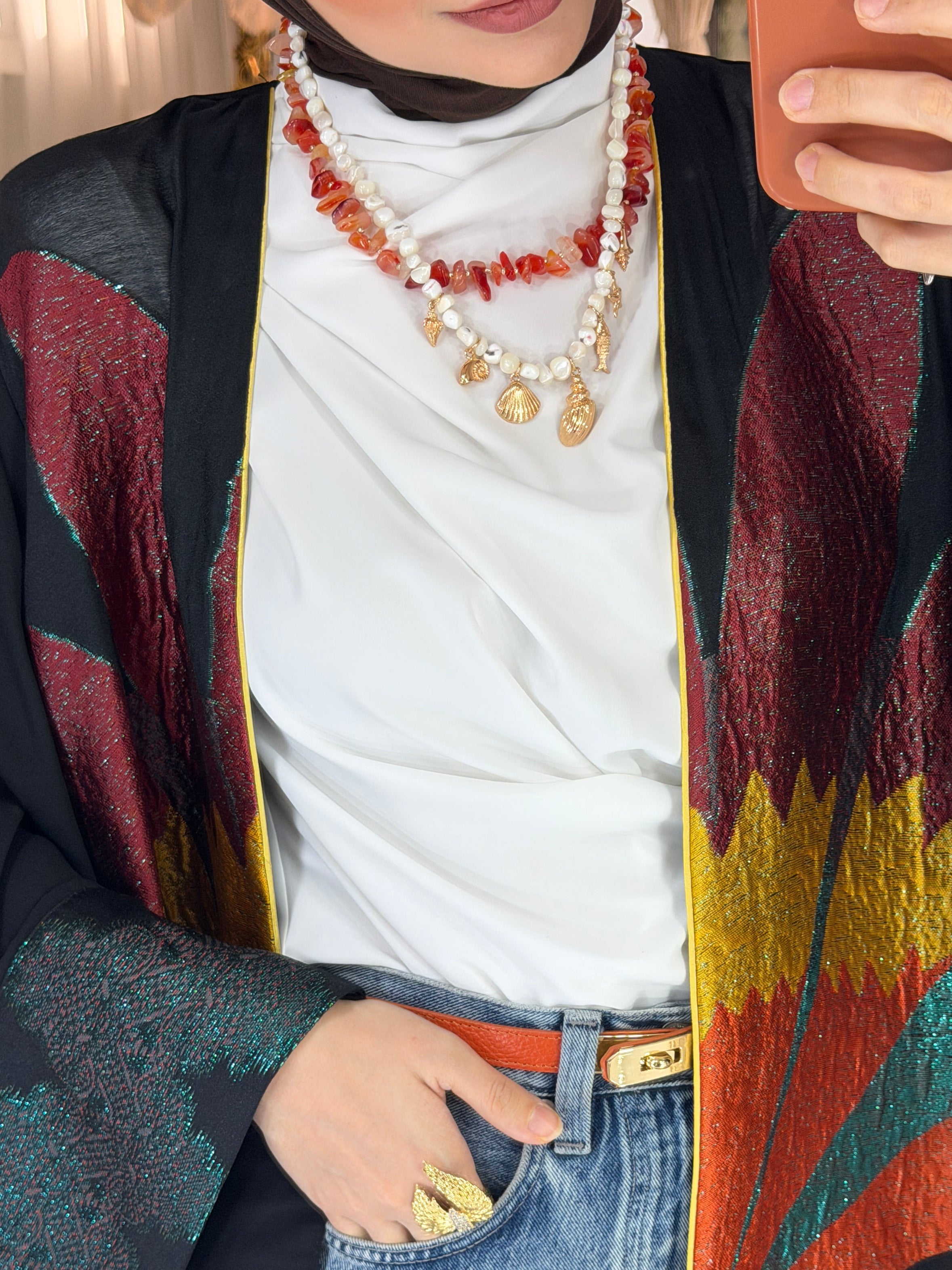 Collier corail charms coquillages