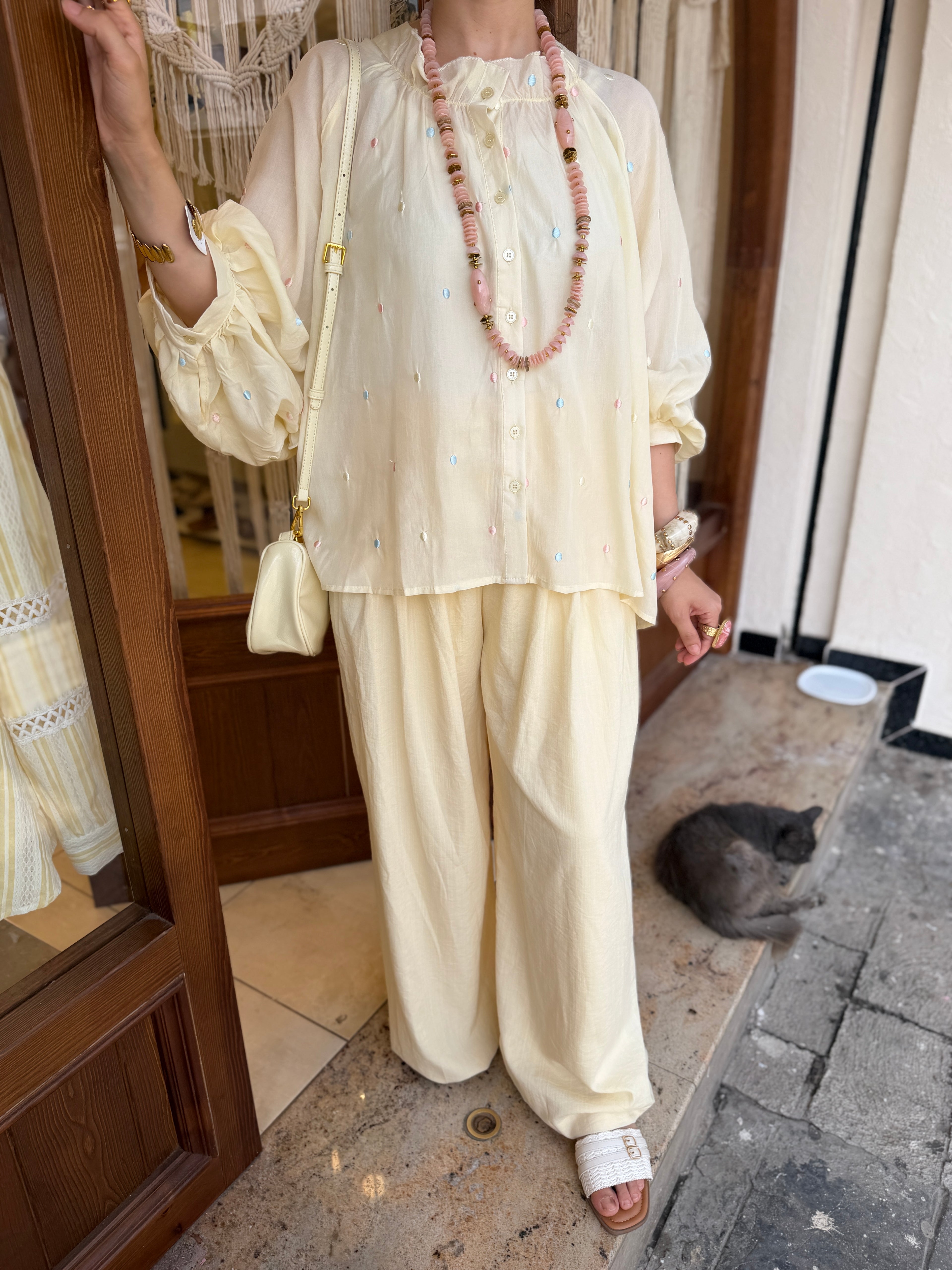 Pantalon Fluide à Plis en Lin et Viscose