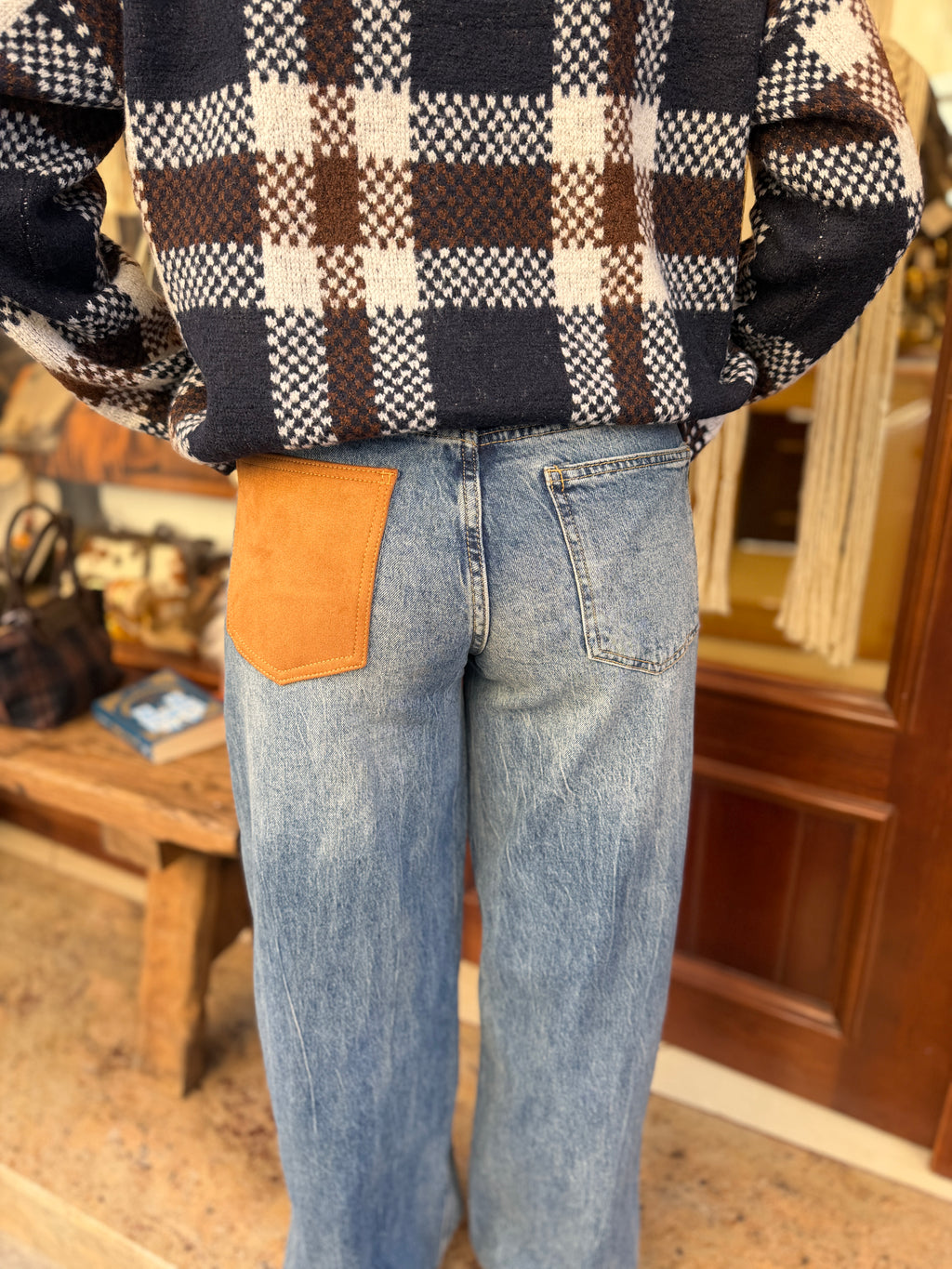Jeans straight mid raise detail daim