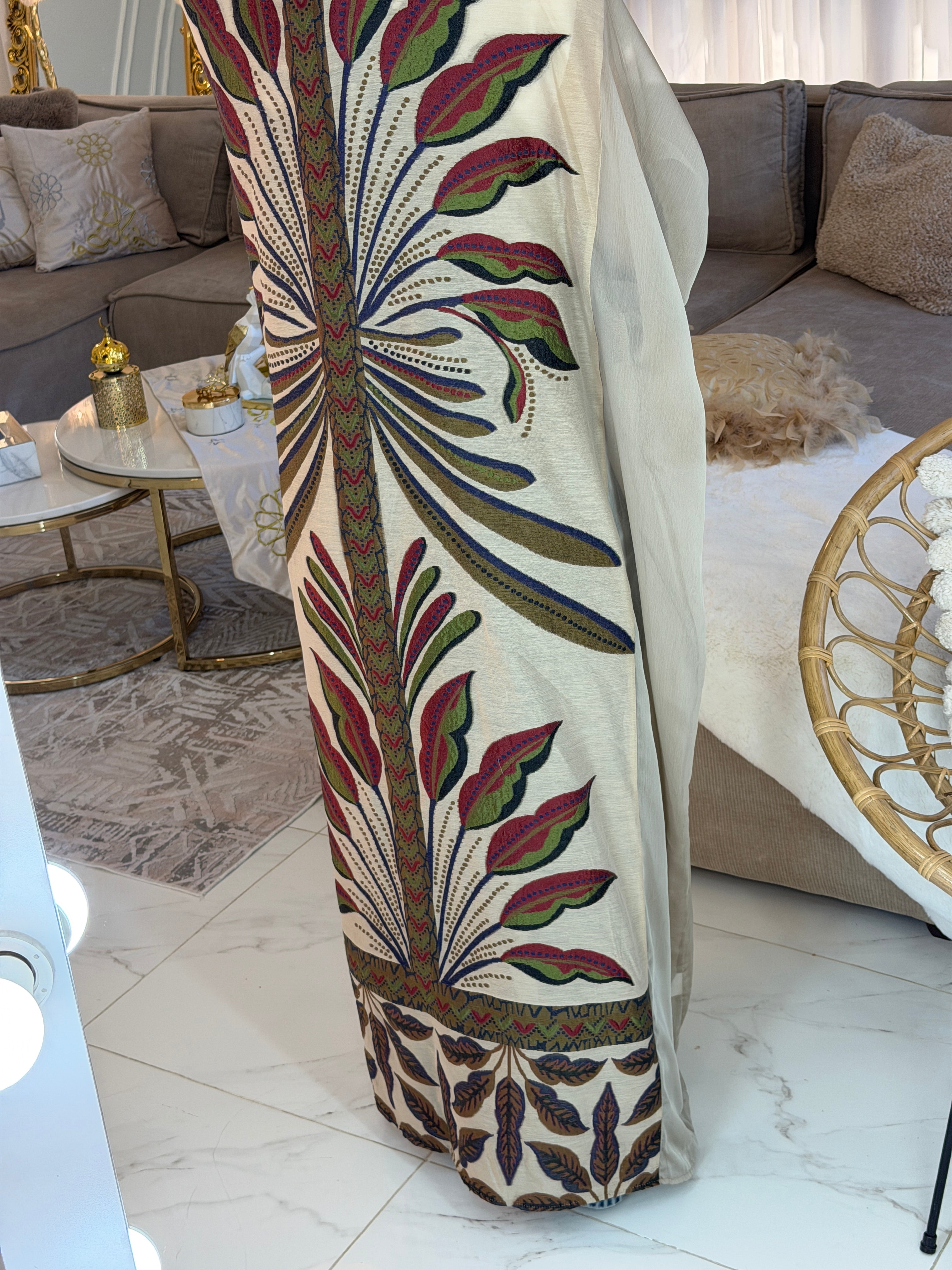 Abaya mousseline et jacquard