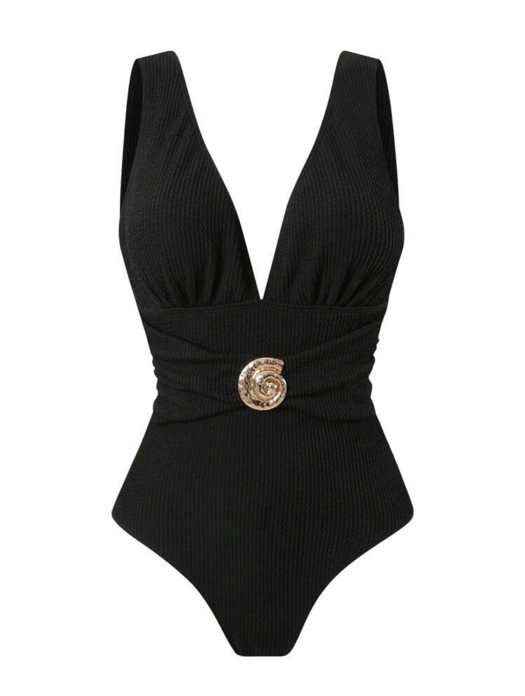 Maillot de Bain 1 Pièce Texturé avec Paréo Coquillages Noir