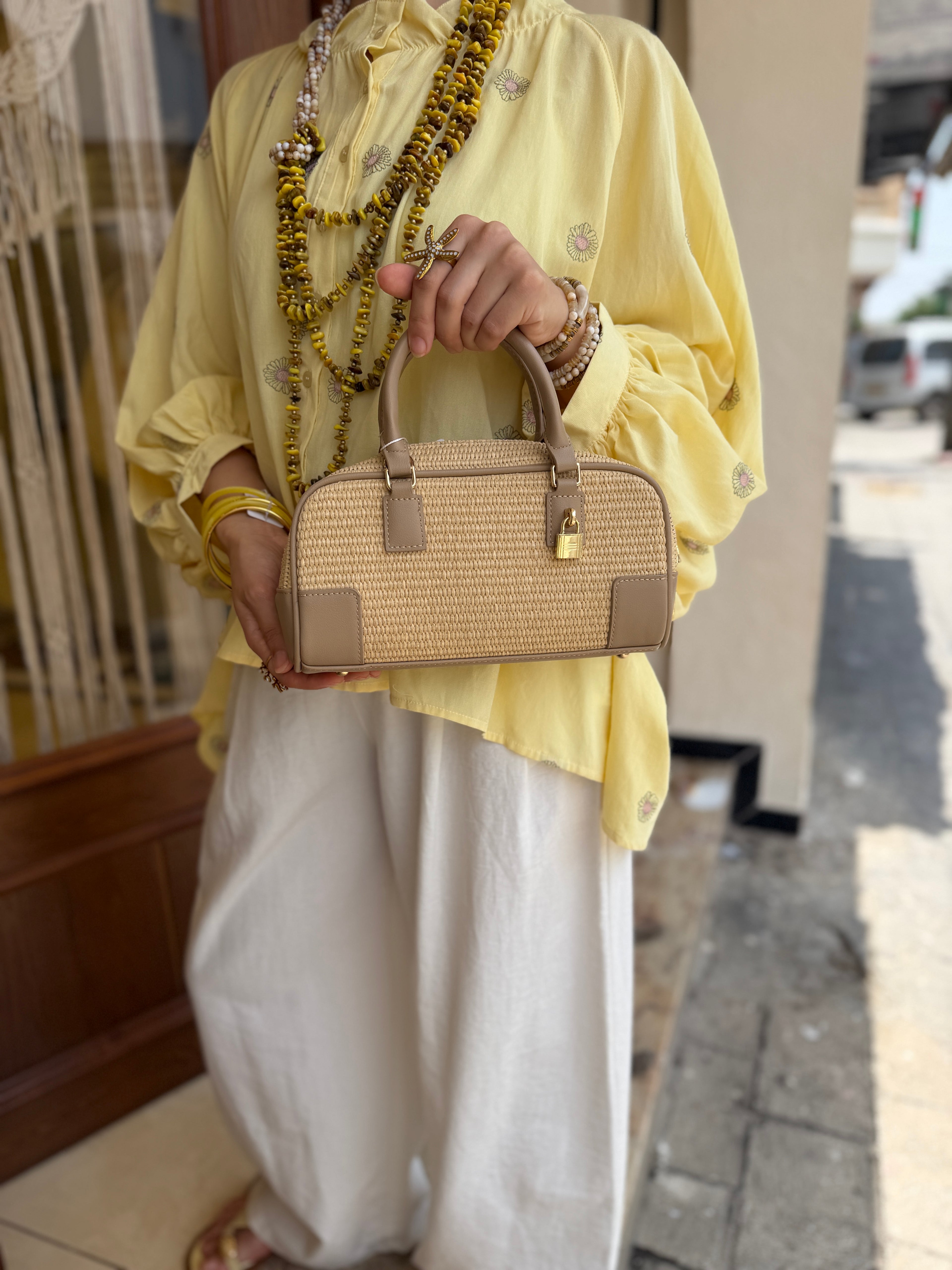 Sac Structuré Raphia & Cuir