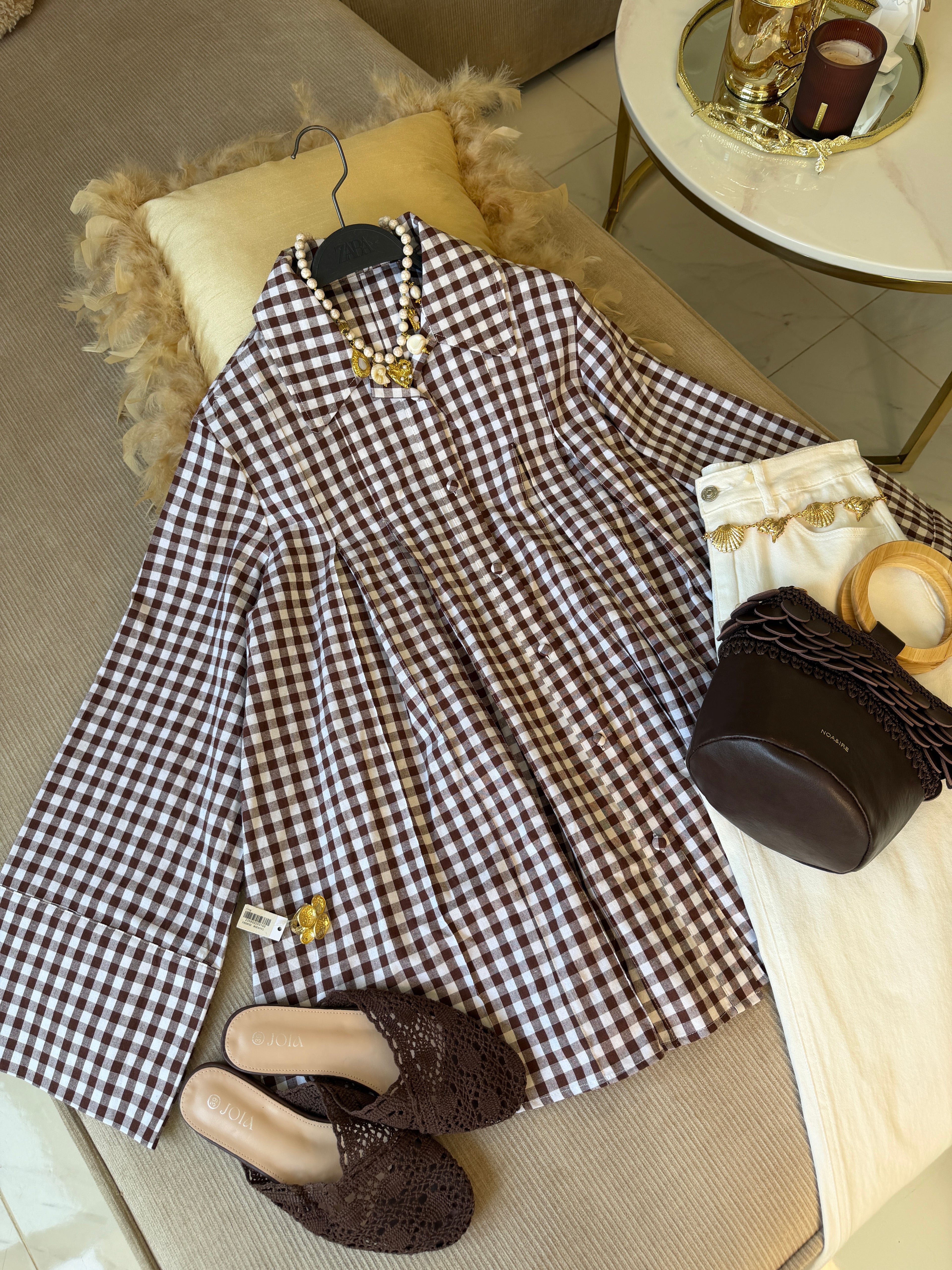 Chemise Oversize à Plis Structurés en 100% Coton Vichy