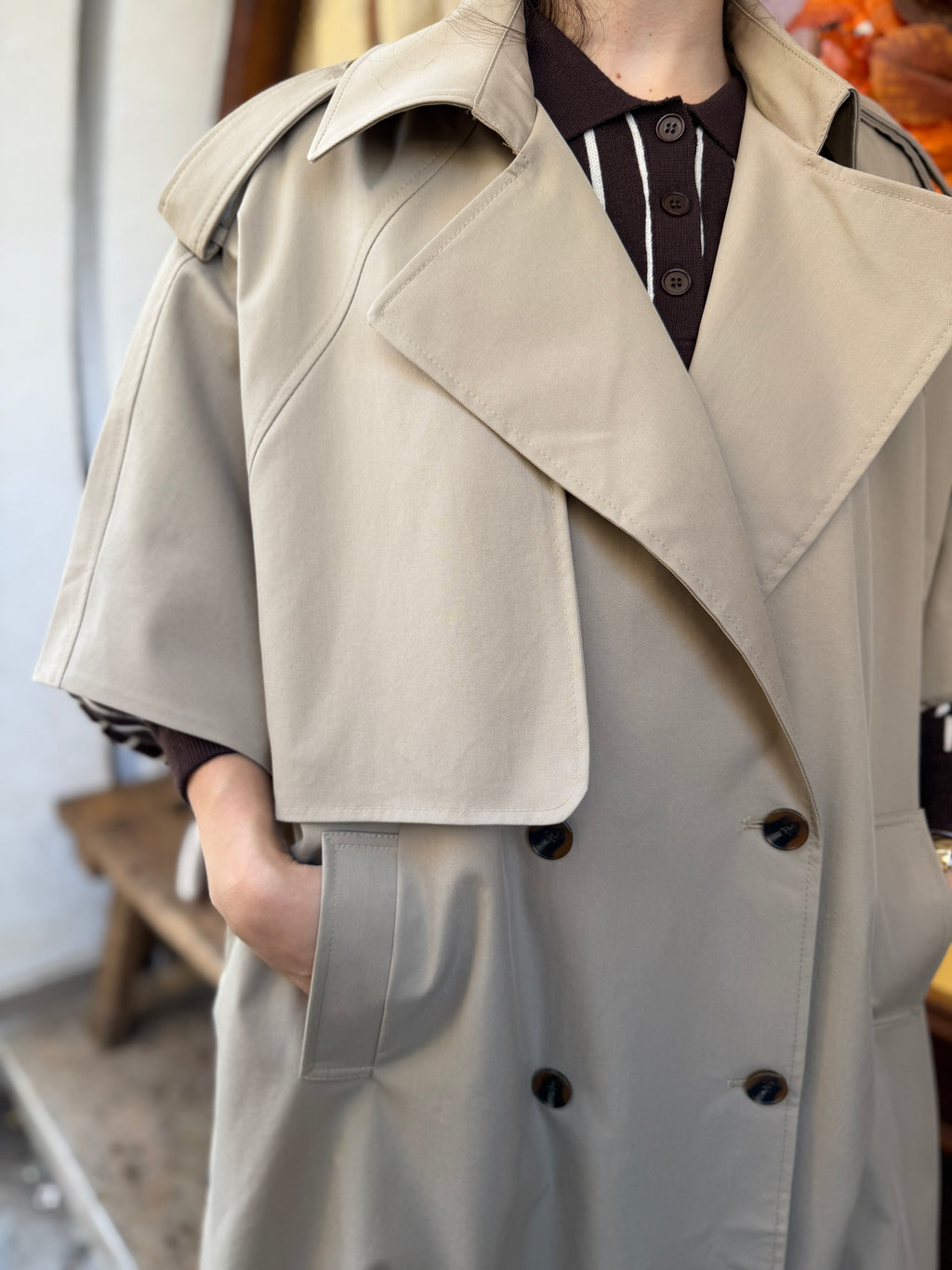 Trench-coat long coupe cape