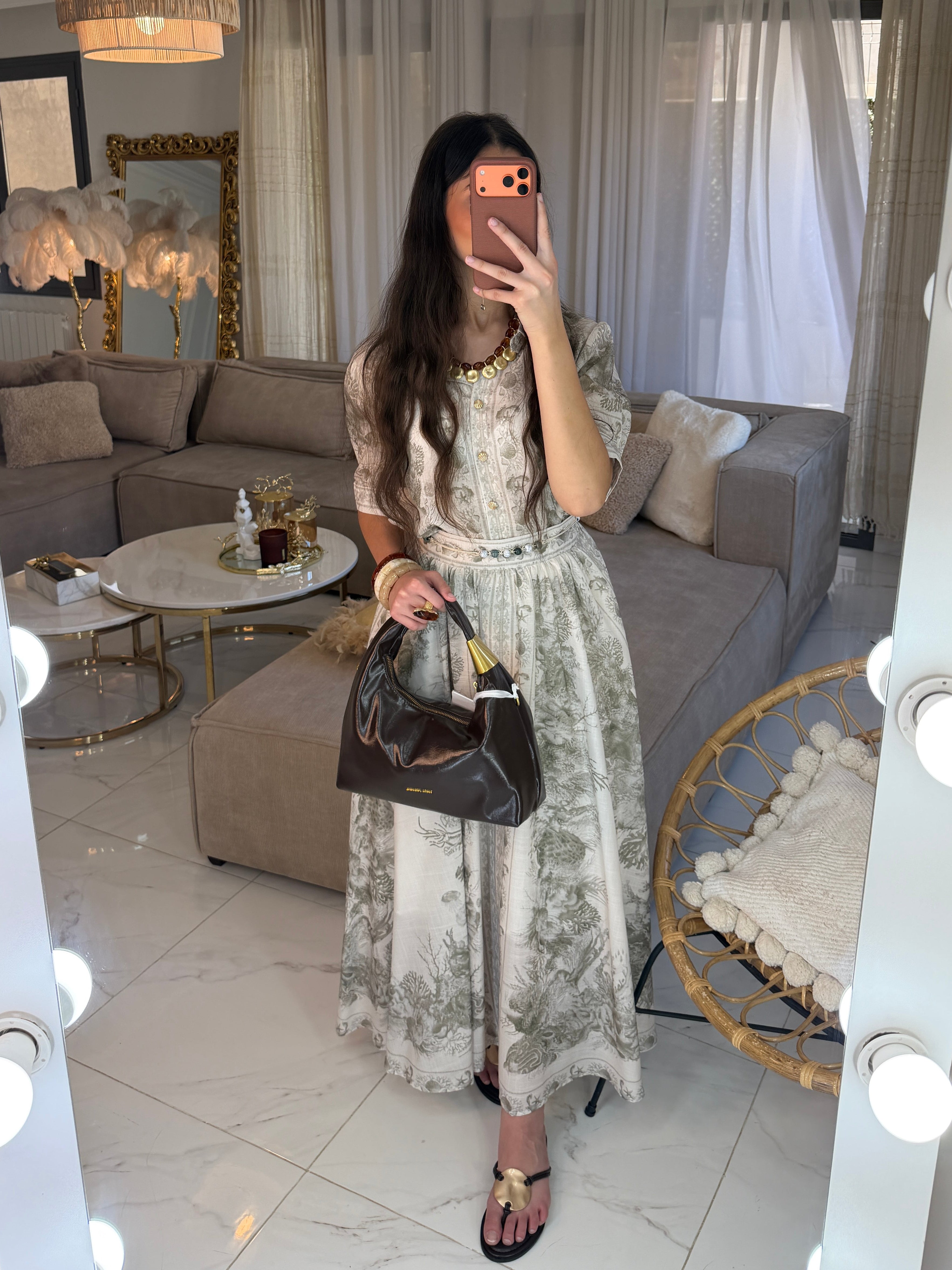 Ensemble Méditerranéen jupe maxi longue et blouse