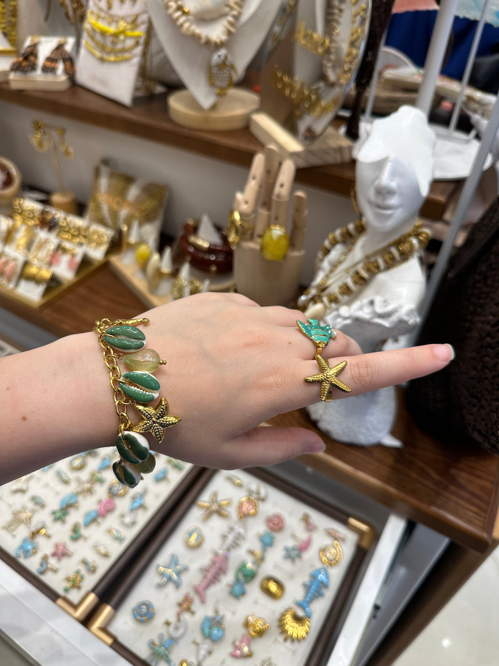 Bracelet Charms Coquillages Vert