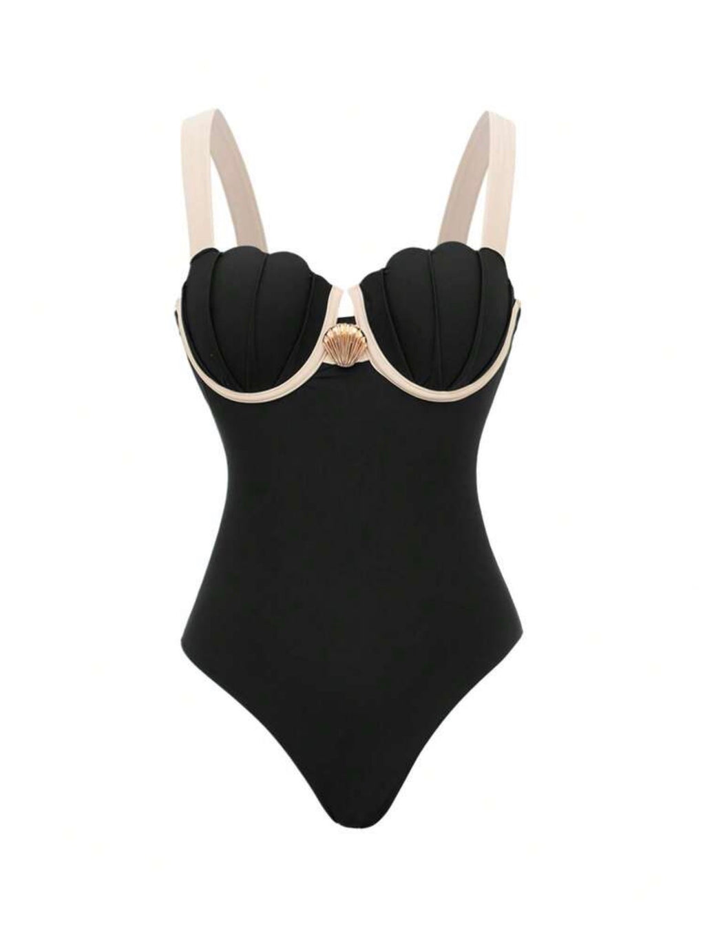 Maillot de Bain 1 pièce Coquille avec Paréo Noir